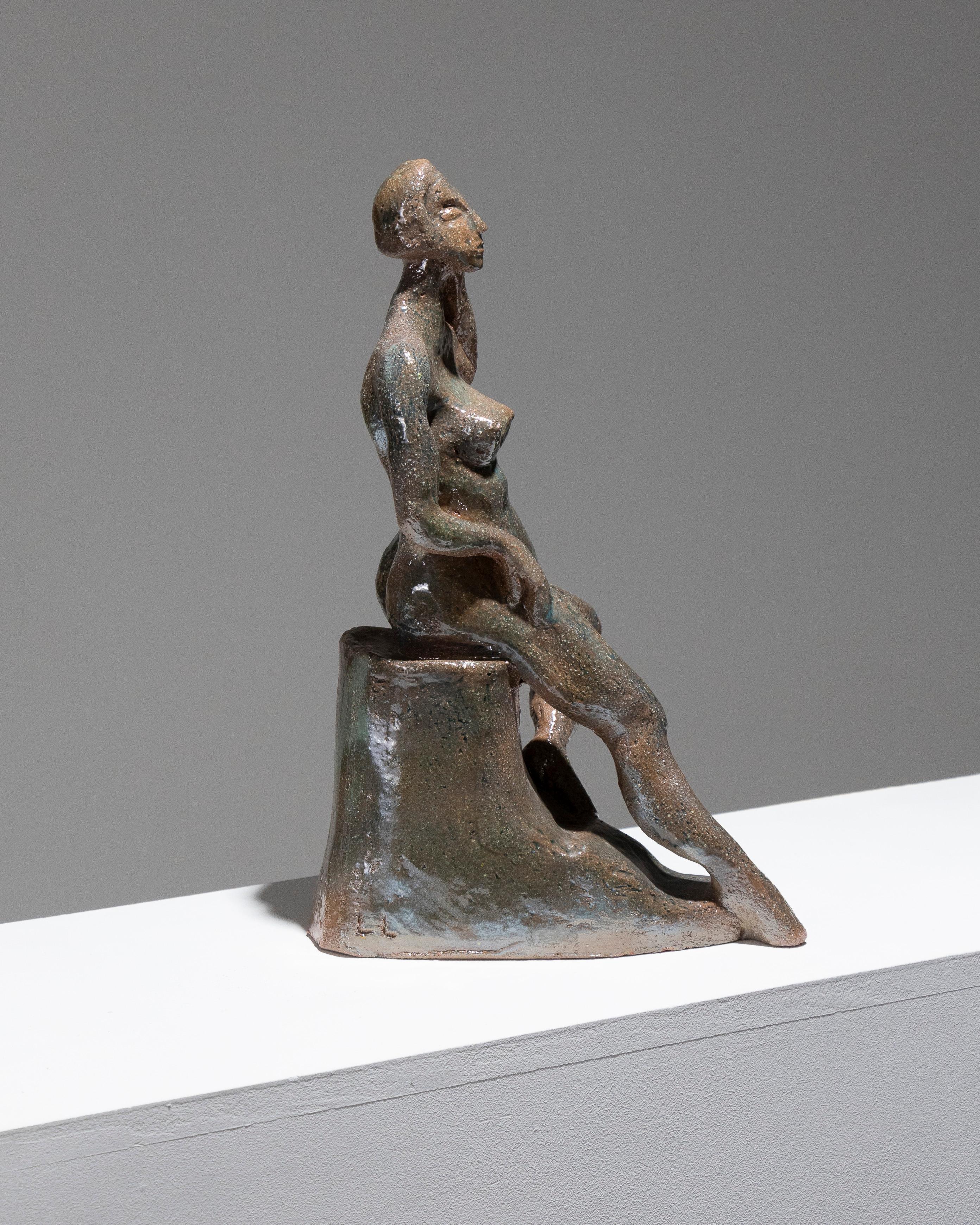Brutalismo Glazed Stoneware Sculpture of a Woman, 1950s in vendita