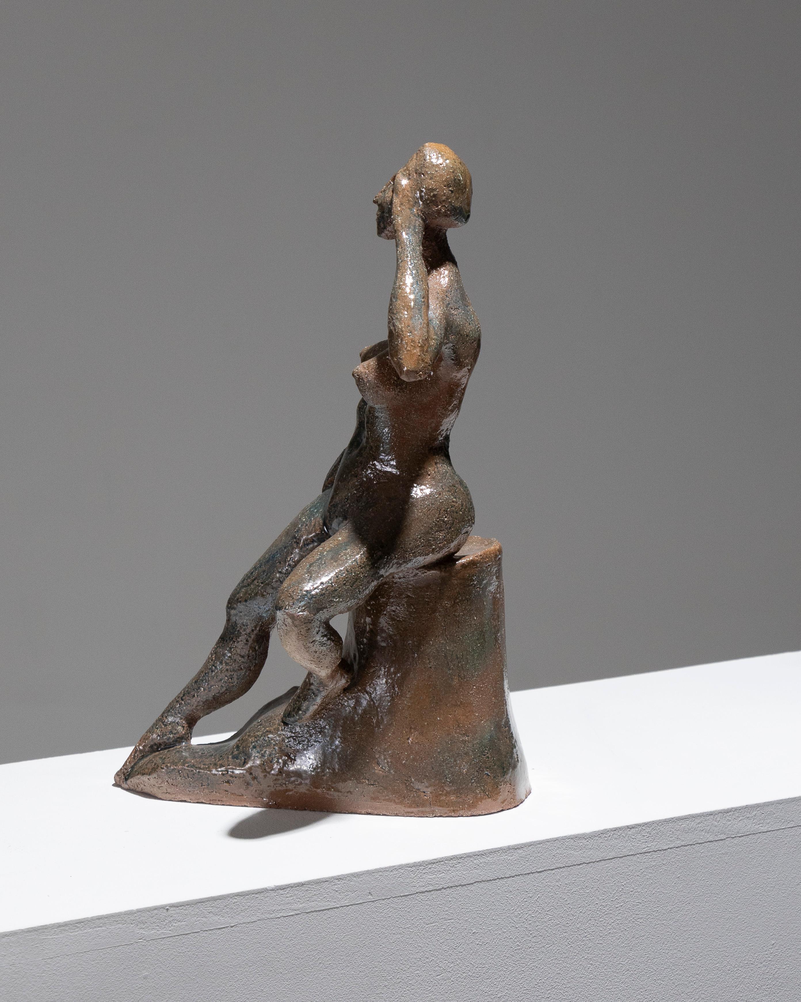 Glazed Stoneware Sculpture of a Woman, 1950s in vendita 1