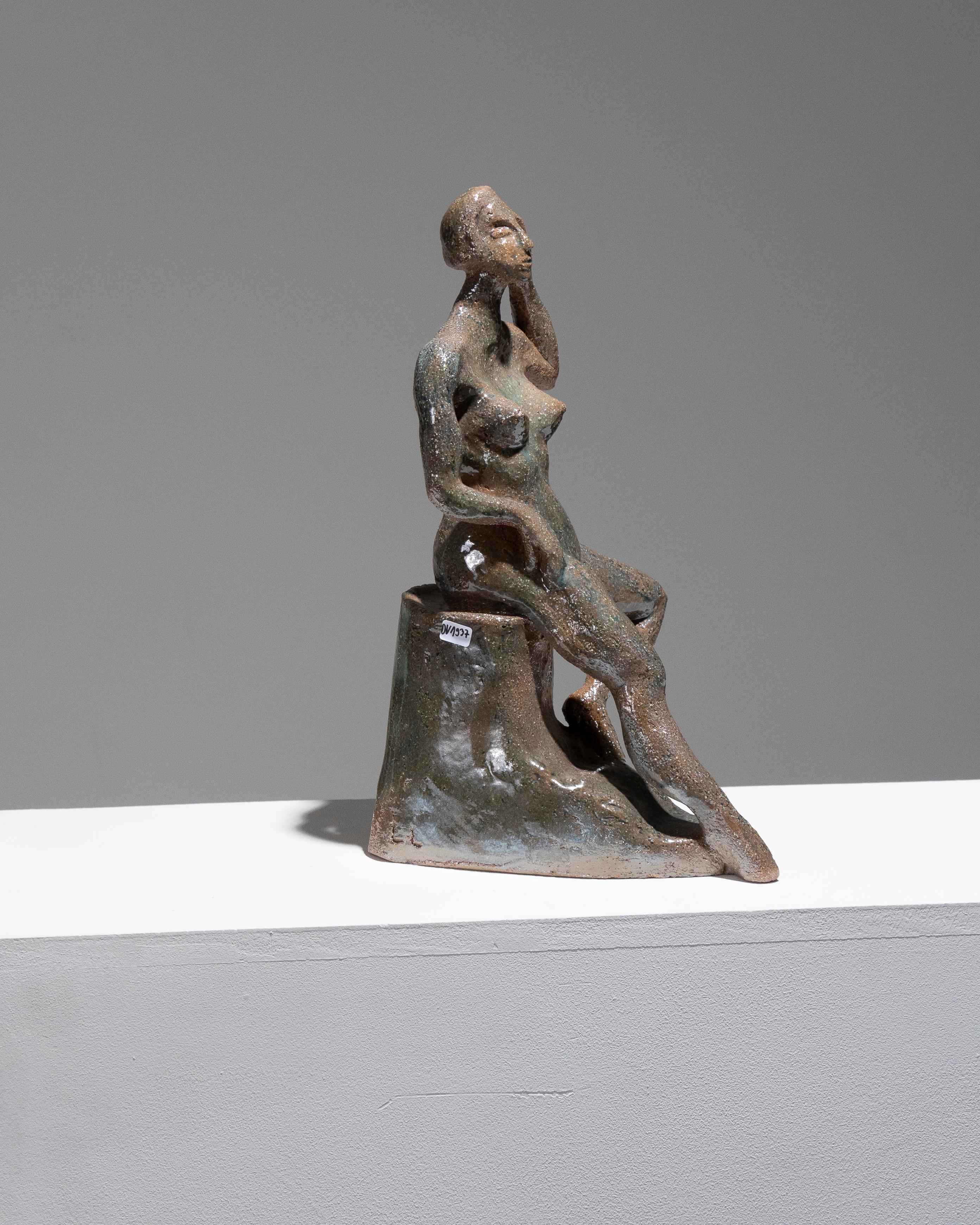 Glazed Stoneware Sculpture of a Woman, 1950s in vendita 2