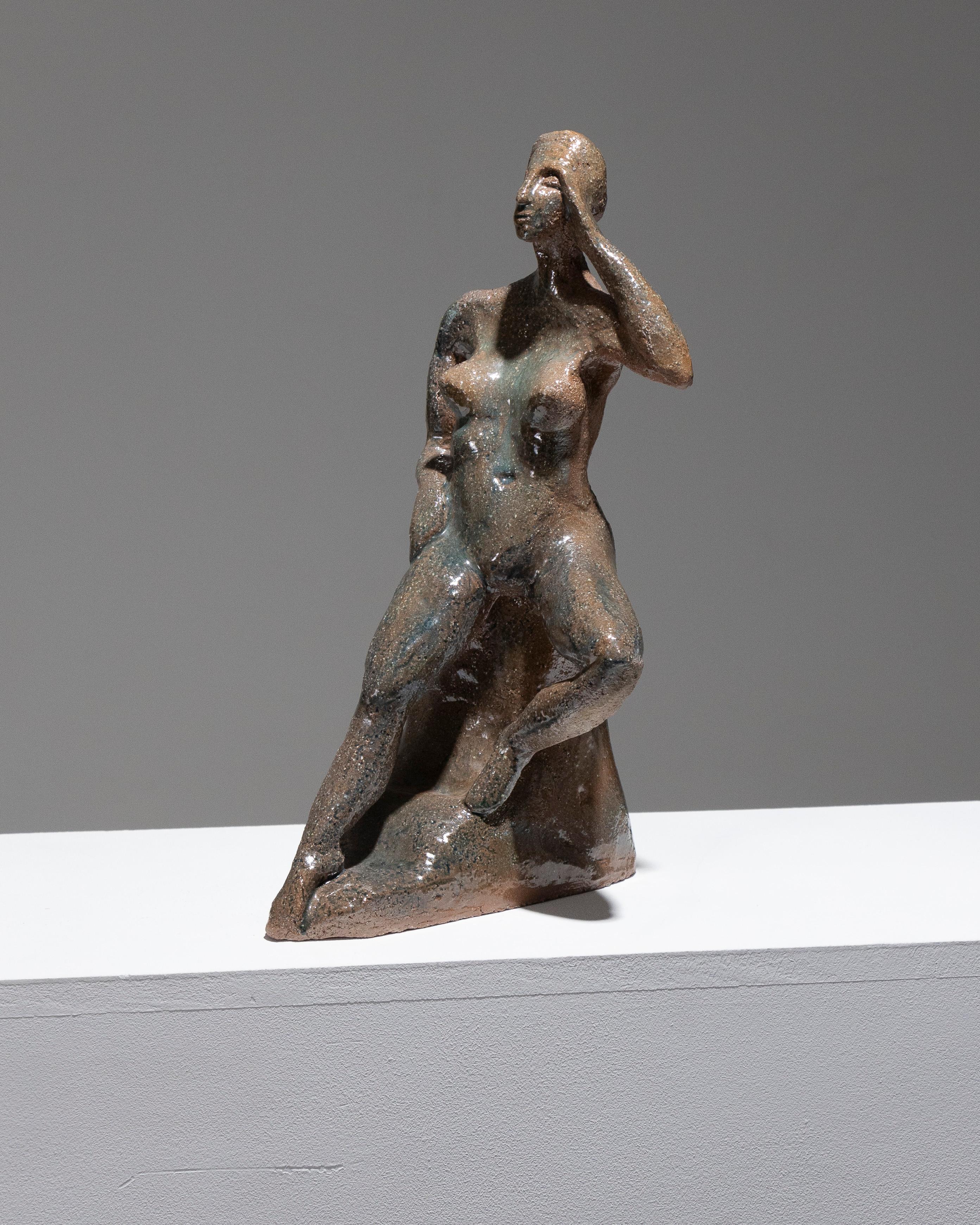 Glazed Stoneware Sculpture of a Woman, 1950s in vendita 3