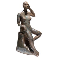 Glazed Stoneware Sculpture of a Woman, 1950s