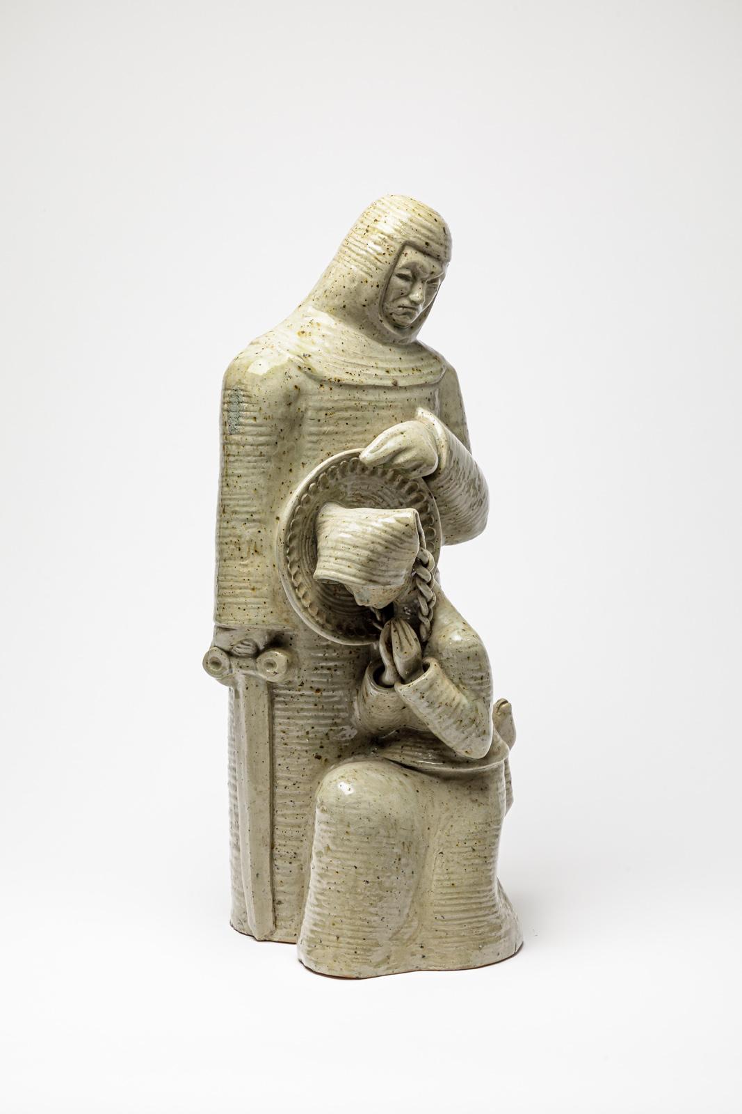 Skulptur der Heiligen Solange oder Saint Soulange aus glasiertem Steingut von André Rozay. (Beaux Arts) im Angebot