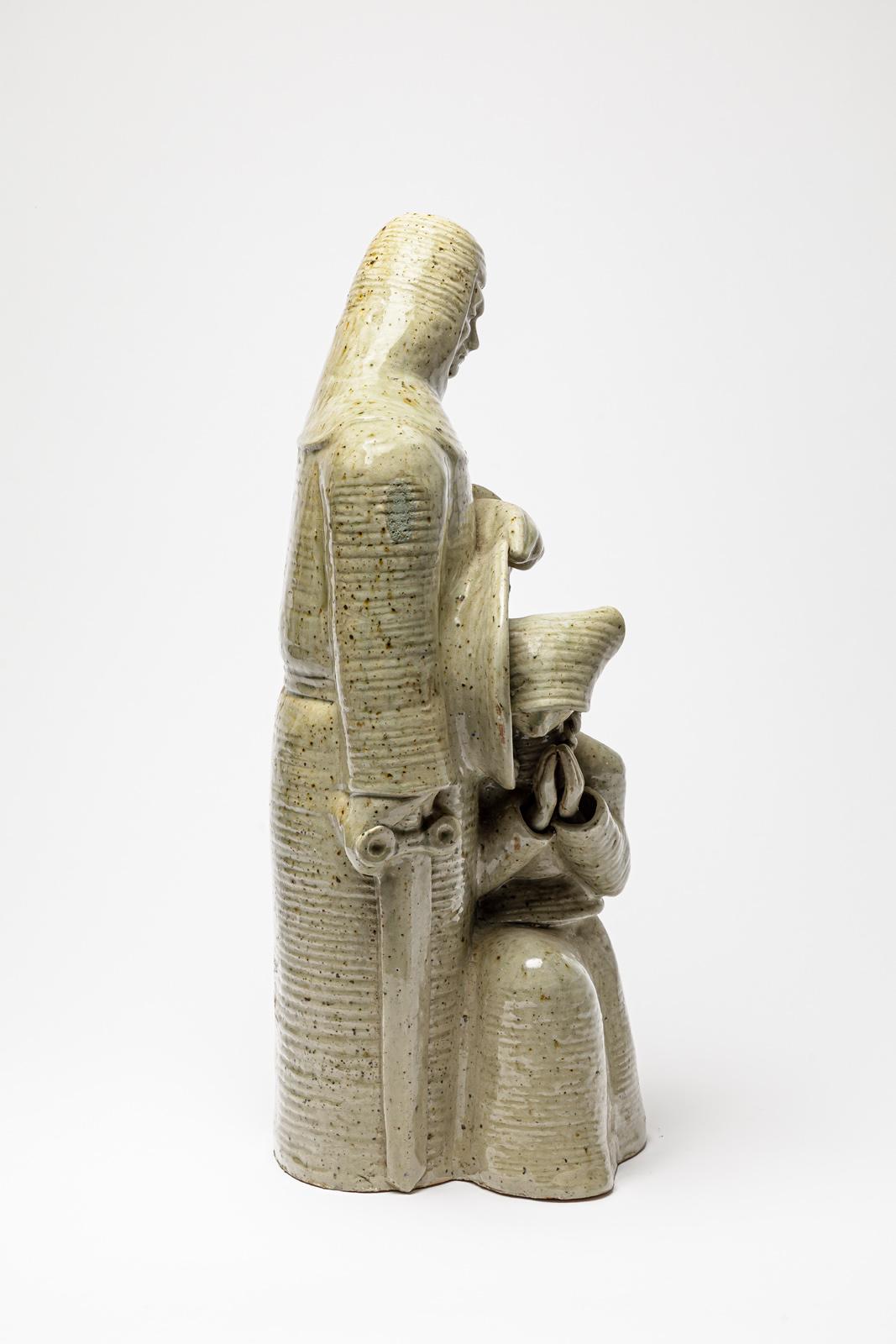 Skulptur der Heiligen Solange oder Saint Soulange aus glasiertem Steingut von André Rozay. (Französisch) im Angebot