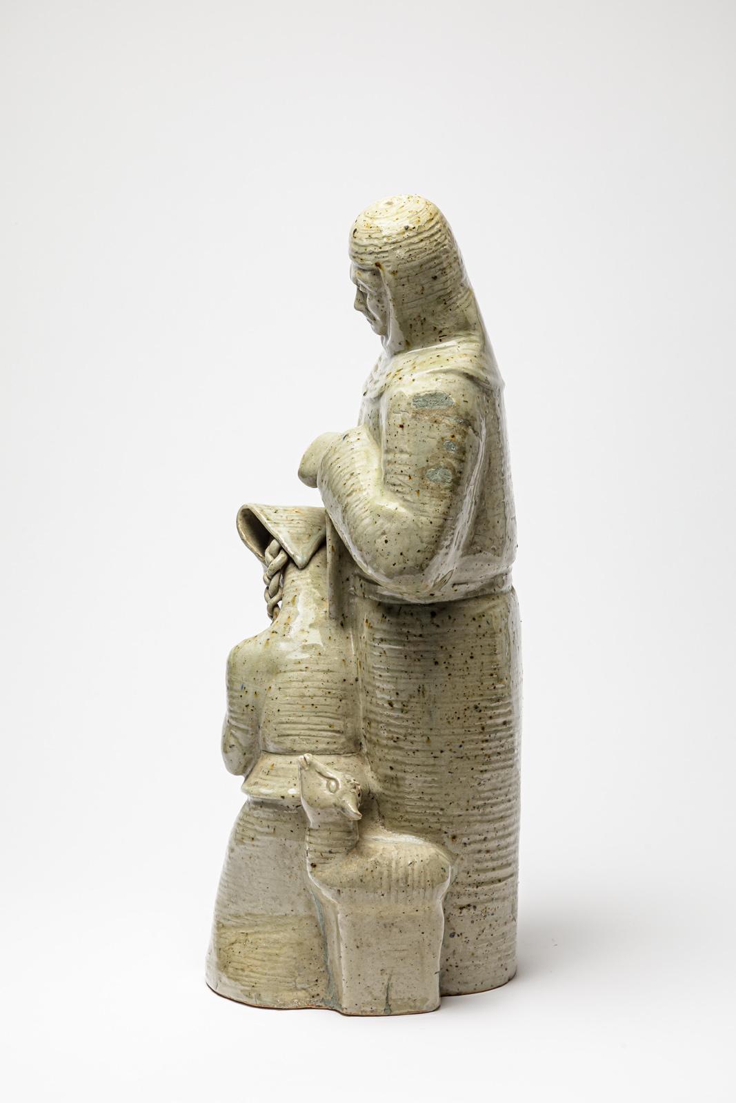Skulptur der Heiligen Solange oder Saint Soulange aus glasiertem Steingut von André Rozay. (Keramik) im Angebot