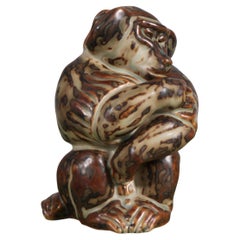 Glazed Stoneware sitting Ape Figurine, Knud Kyhn for Royal Copenhagen #20216