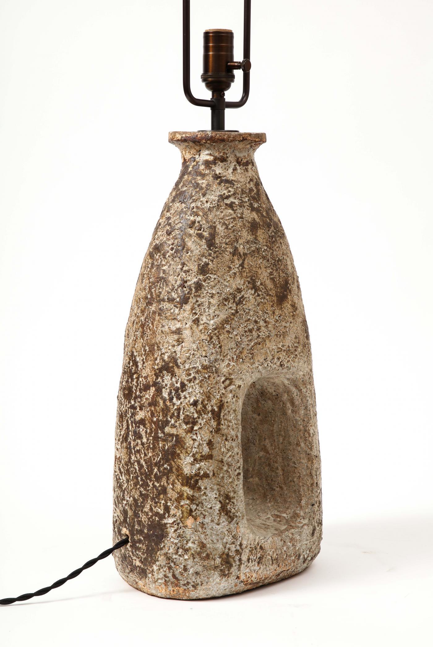 Glazed Stoneware Table Lamp, circa 1960 In Excellent Condition In New York City, NY
