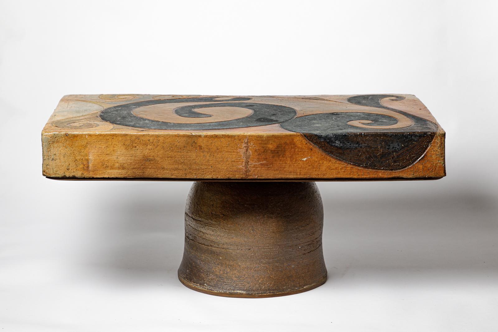 20ième siècle Table en grès émaillé à décor géométrique de Georges Martin, vers 1970. en vente