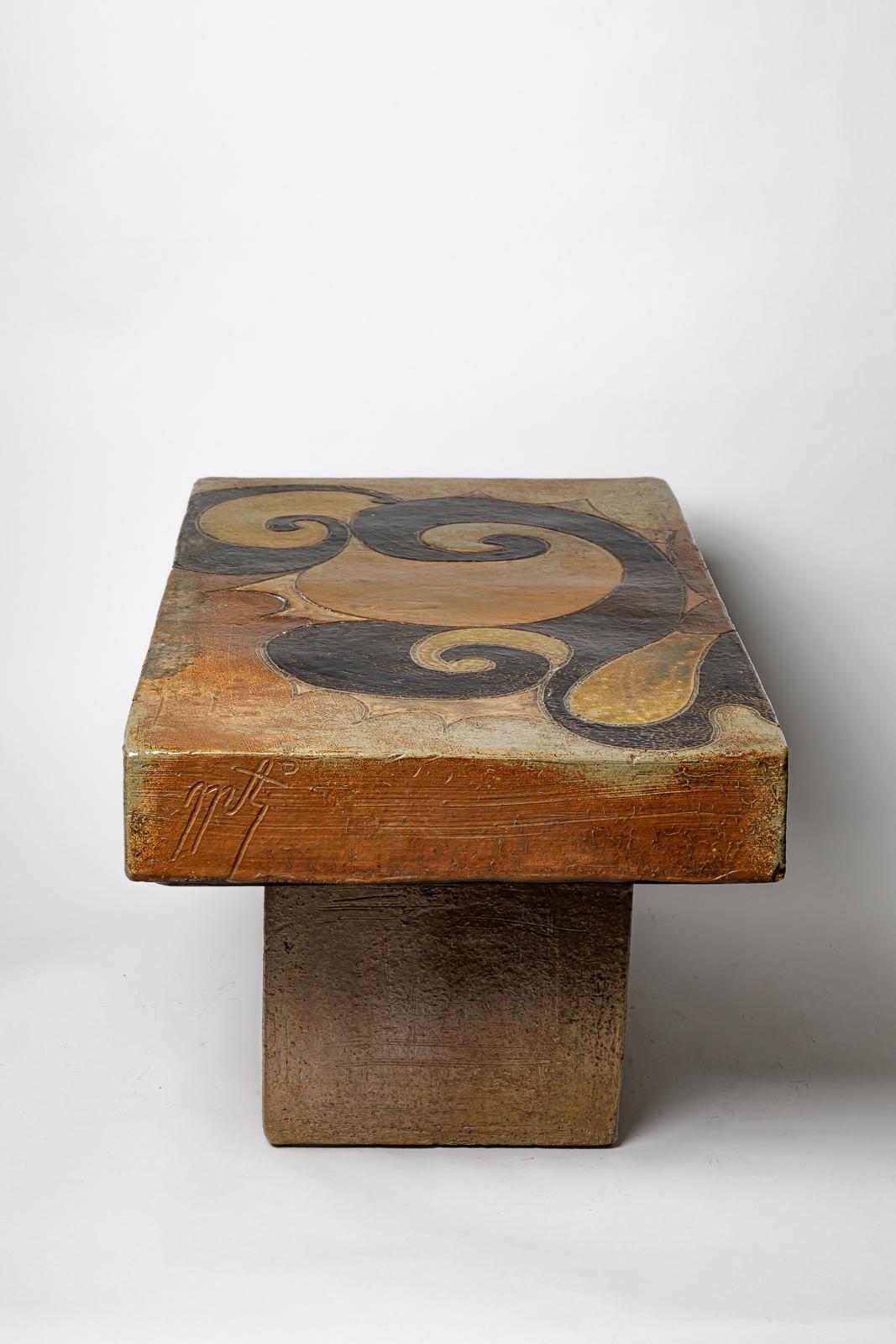 20ième siècle Table en grès émaillé à décor géométrique de Georges Martin, vers 1970. en vente