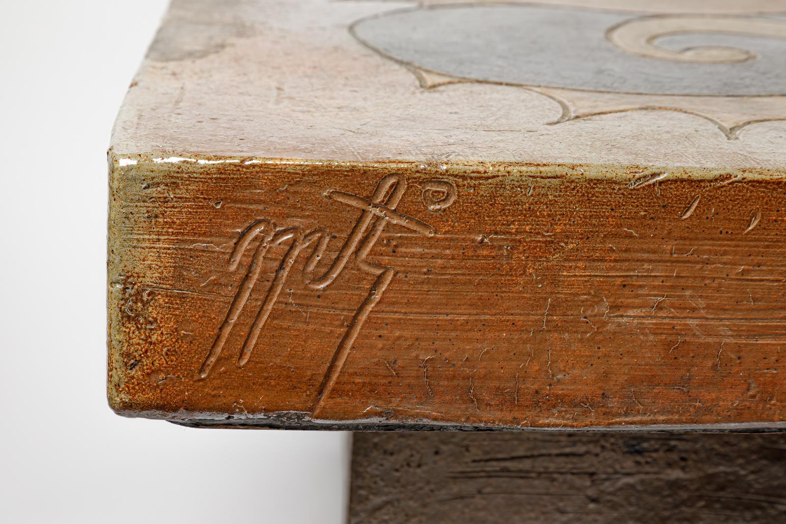Table en grès émaillé à décor géométrique de Georges Martin, vers 1970. en vente 1
