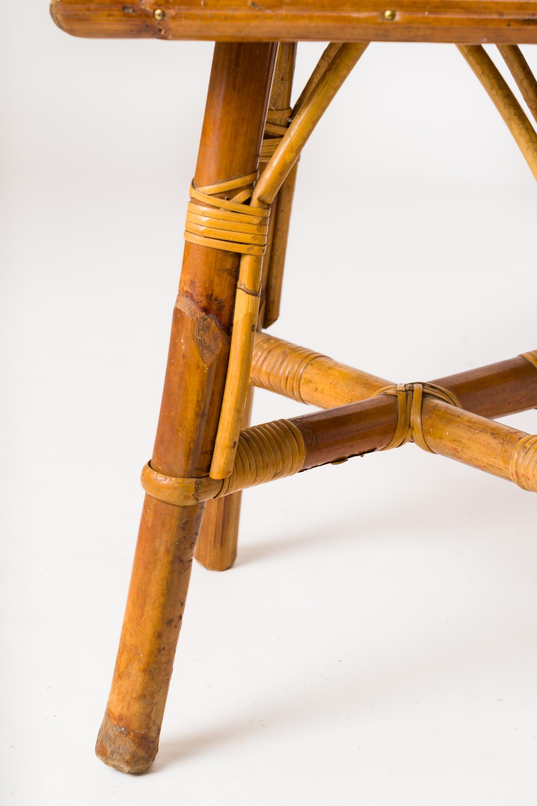 Grès Table d'appoint en grès émaillé et rotin att. Bergon Anduze - France 1950's en vente