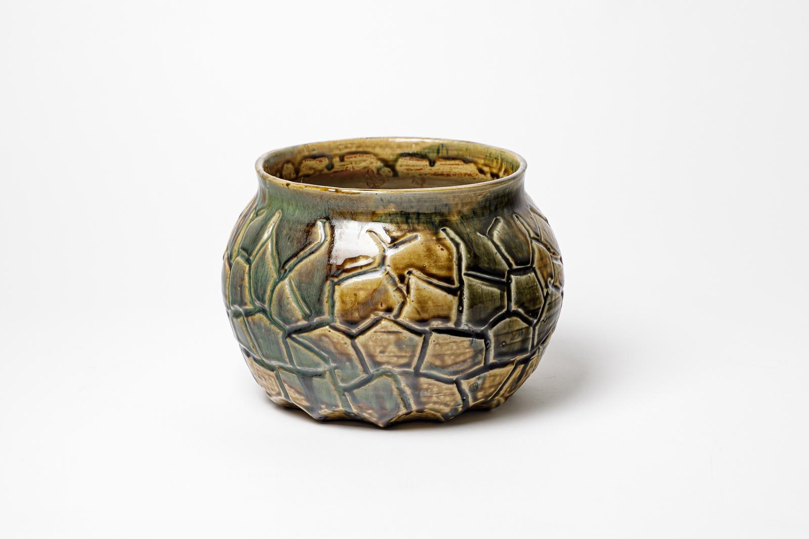 Art Deco Glazed stoneware vase by Eugène Lion, circa 1920. For Sale