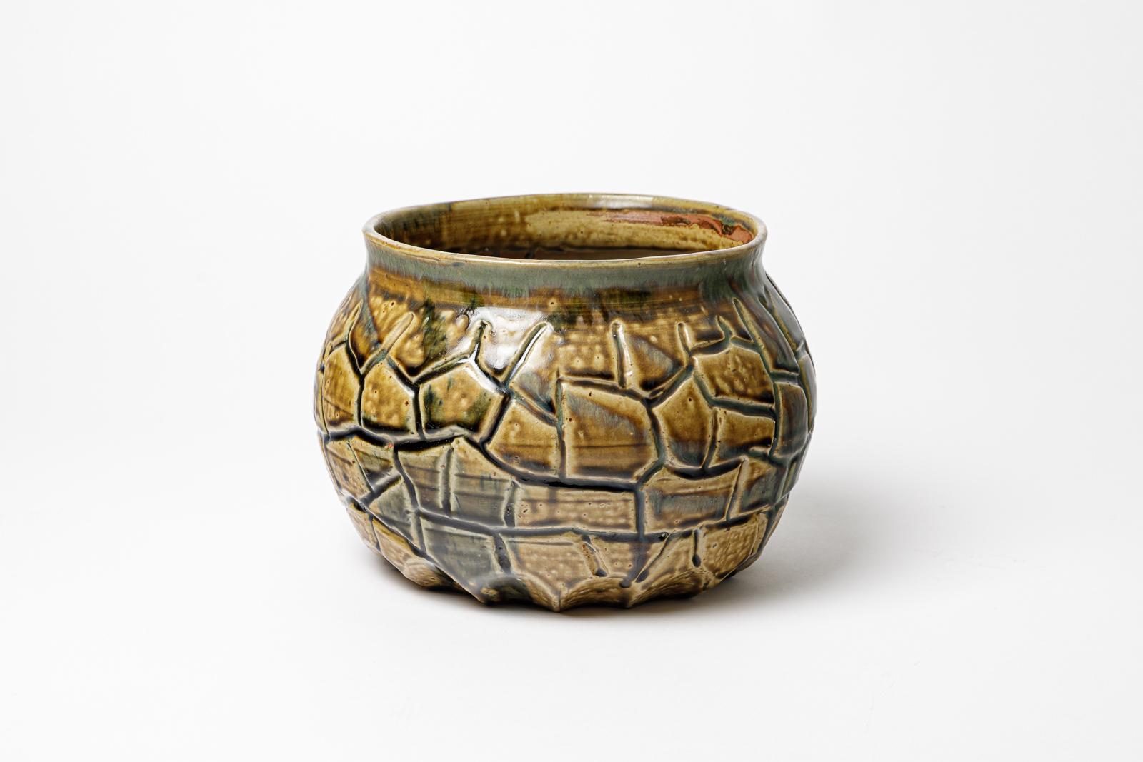 Glazed stoneware vase by Eugène Lion, circa 1920. In Excellent Condition For Sale In Saint-Ouen, FR
