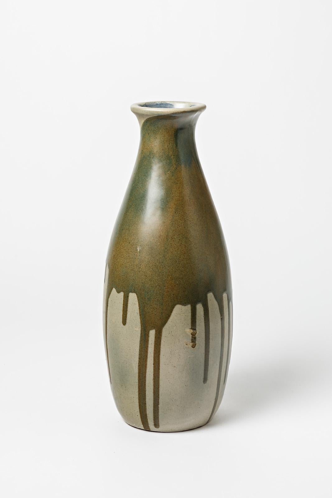 Vase aus glasiertem Steingut mit Tropfendekor von Jean Pointu, um 1950. (Beaux Arts) im Angebot