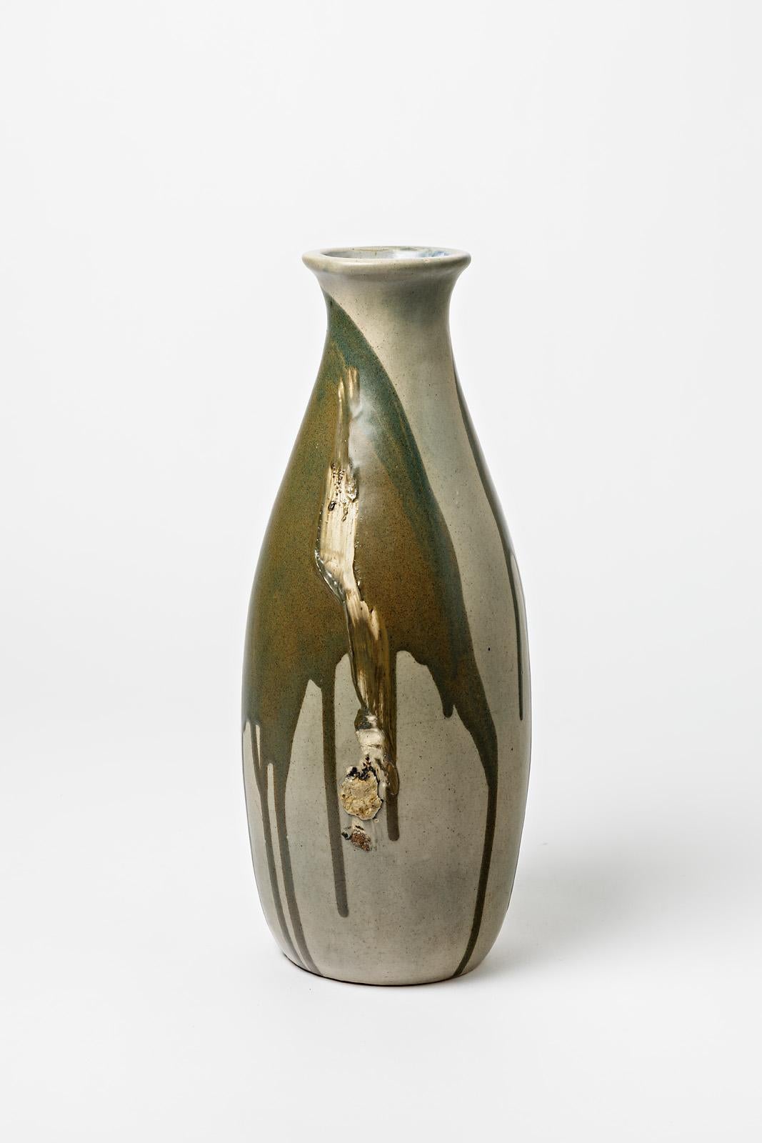 Vase en grès émaillé à décor de coulures par Jean Pointu, vers 1950. Excellent état - En vente à Saint-Ouen, FR