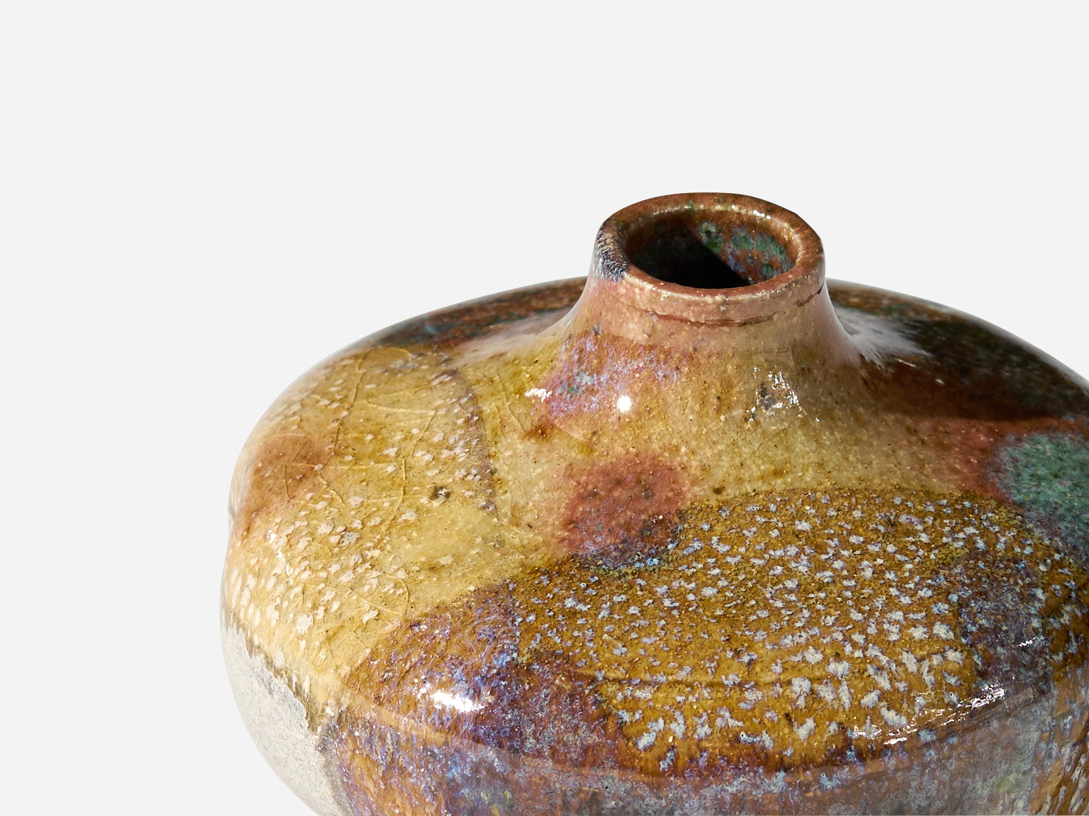 Mid-Century Modern Glazed Studio Pottery Stoneware Signed Vase