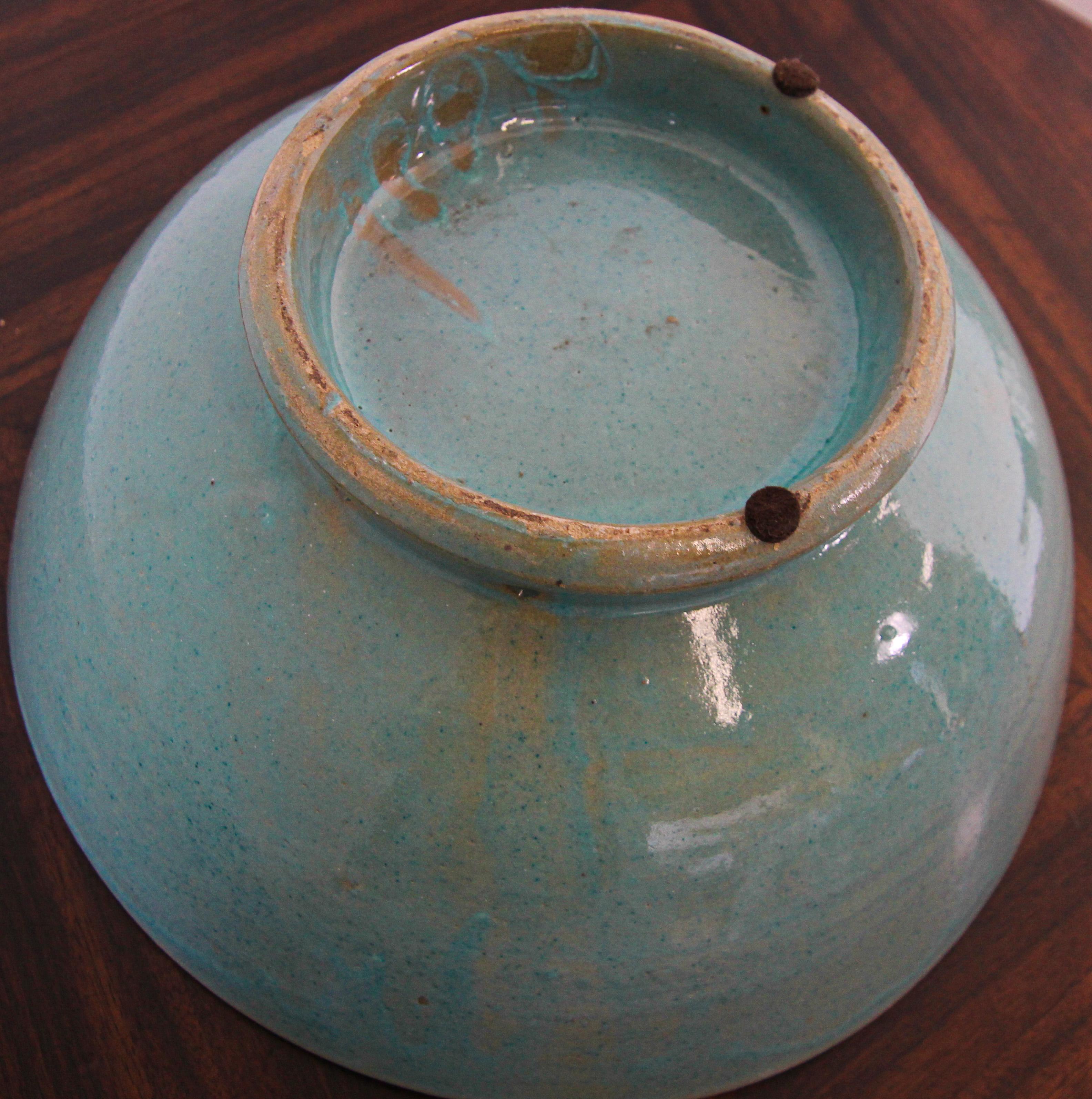Glazed Teal Color Moroccan Earthenware Dish Bowl 3