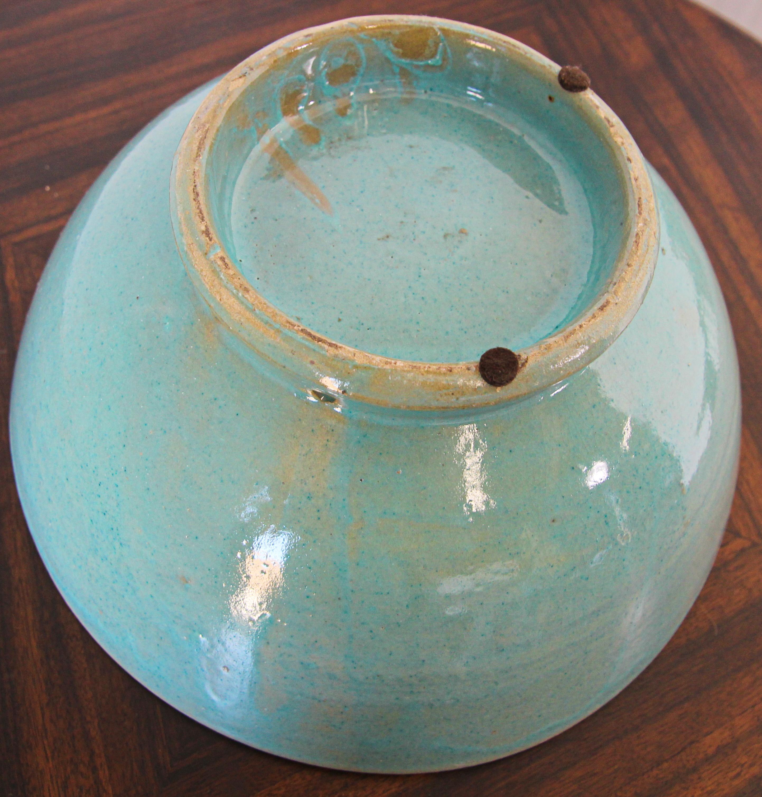 Glazed Teal Color Moroccan Earthenware Dish Bowl 5