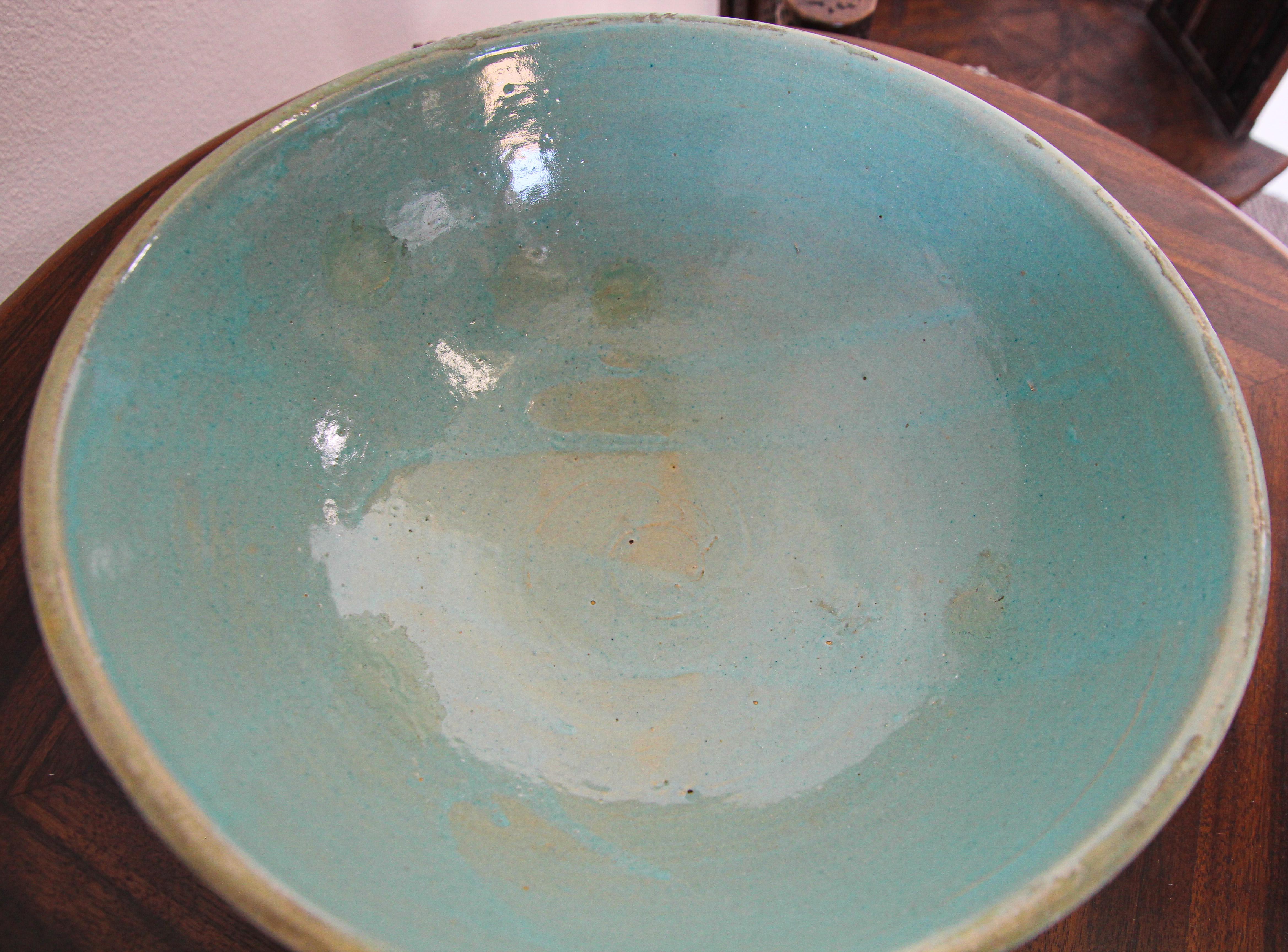 Glazed Teal Color Moroccan Earthenware Dish Bowl 6