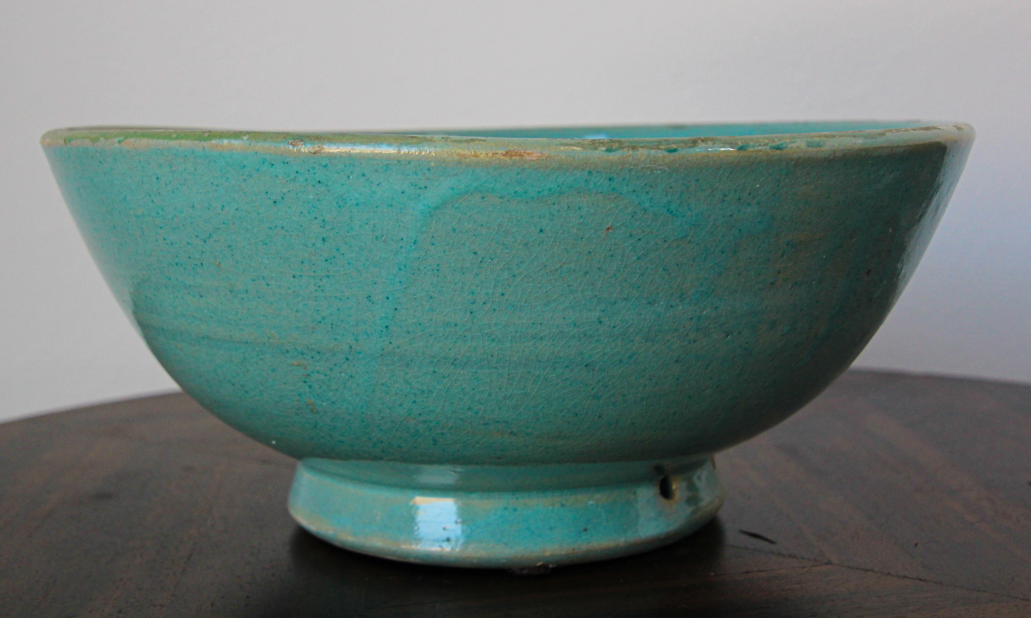 Glazed Teal Color Moroccan Earthenware Dish Bowl 7