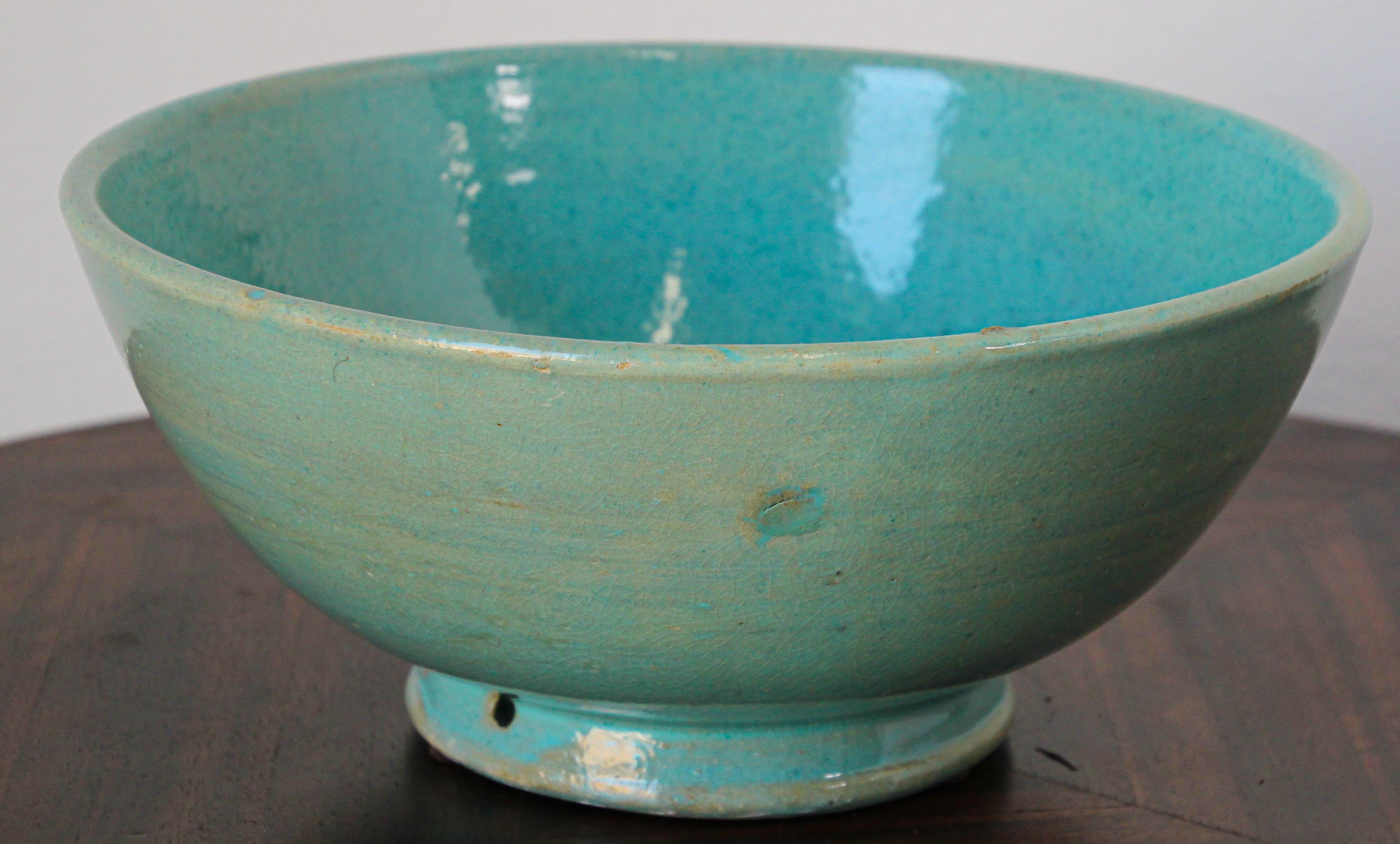 Glazed Teal Color Moroccan Earthenware Dish Bowl 8