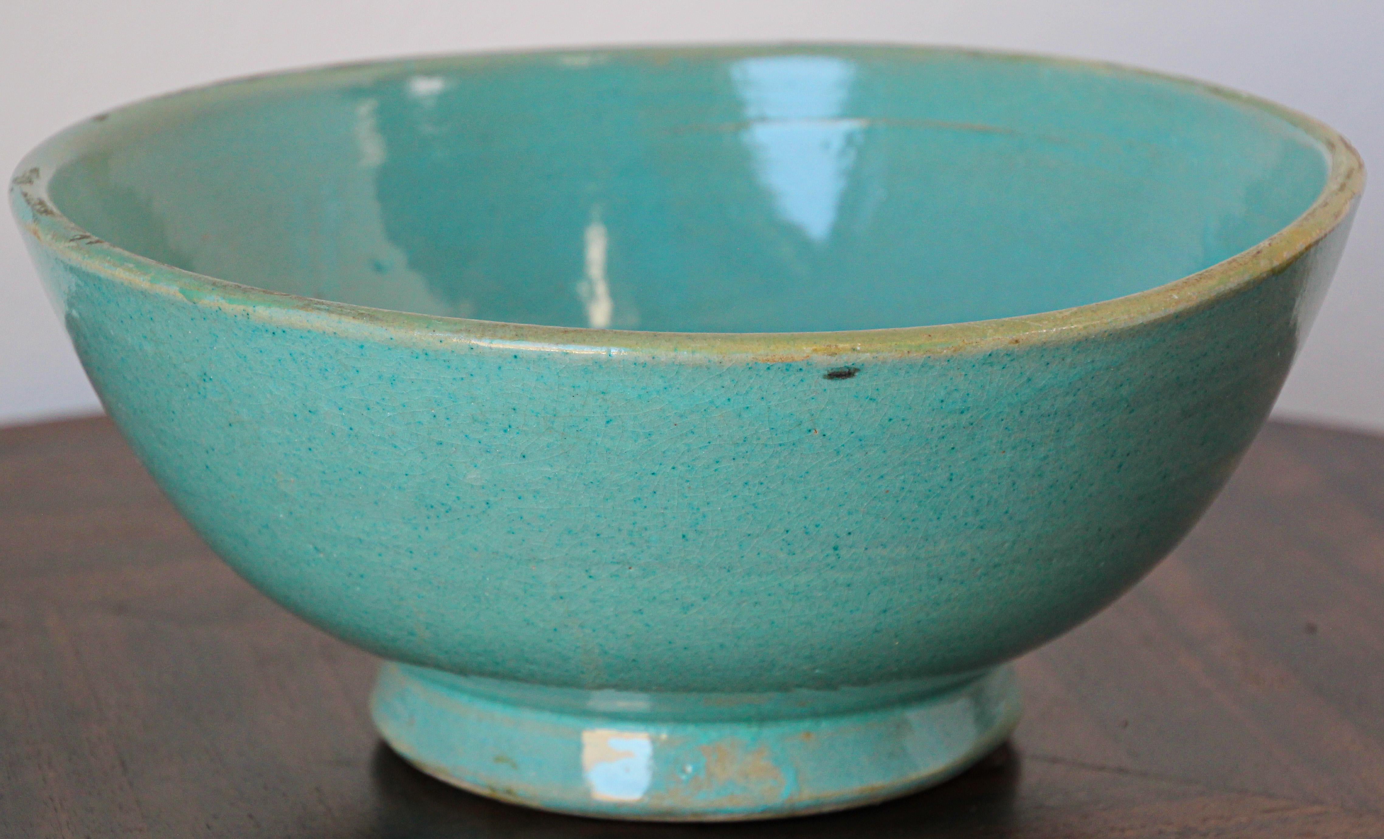 Moorish Glazed Teal Color Moroccan Earthenware Dish Bowl