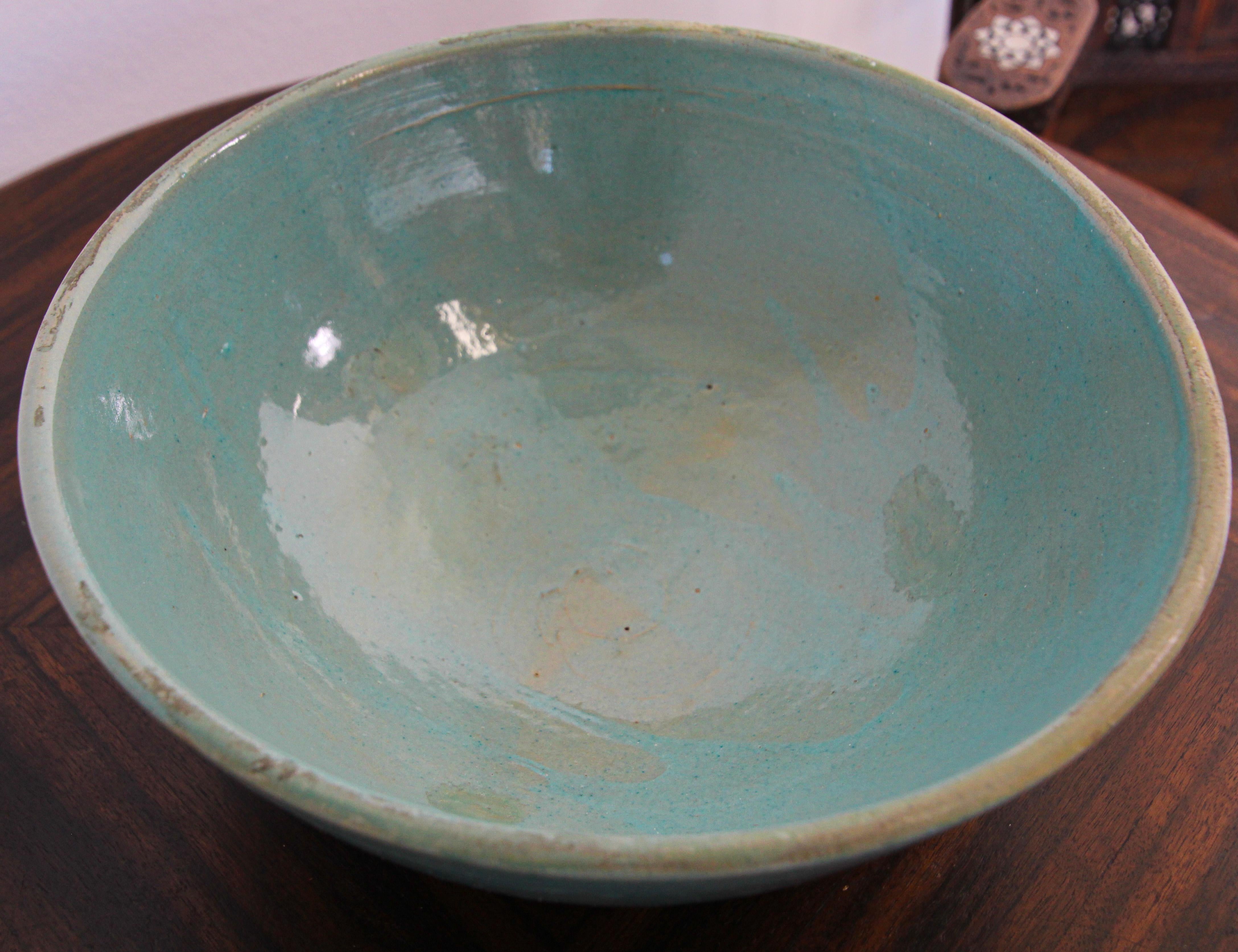 Ceramic Glazed Teal Color Moroccan Earthenware Dish Bowl