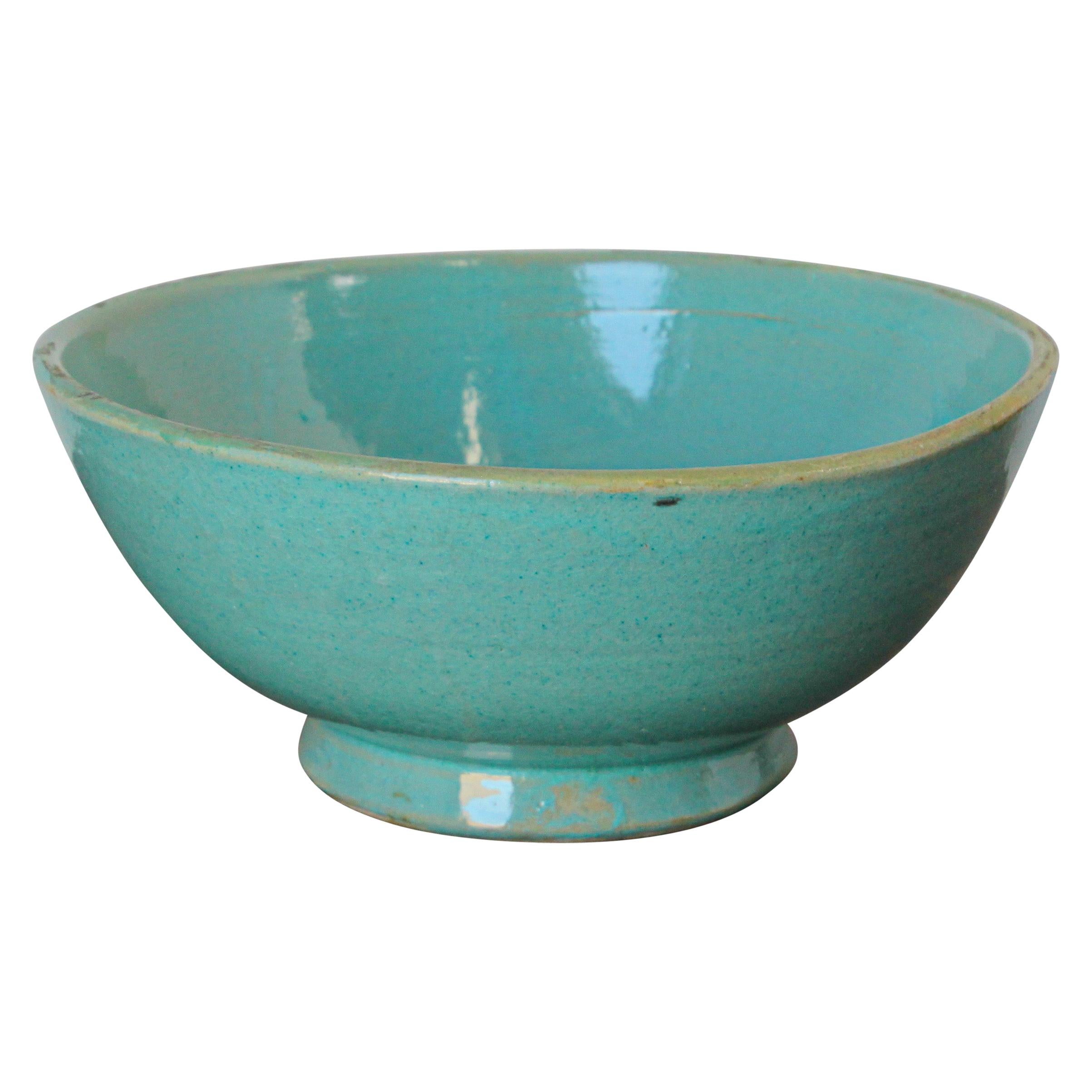 Glazed Teal Color Moroccan Earthenware Dish Bowl