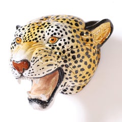 Glazed Terra Cotta Big Cat Sculptural Wall Mount