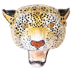 Glazed Terra Cotta Big Cat Sculptural Wall Mount