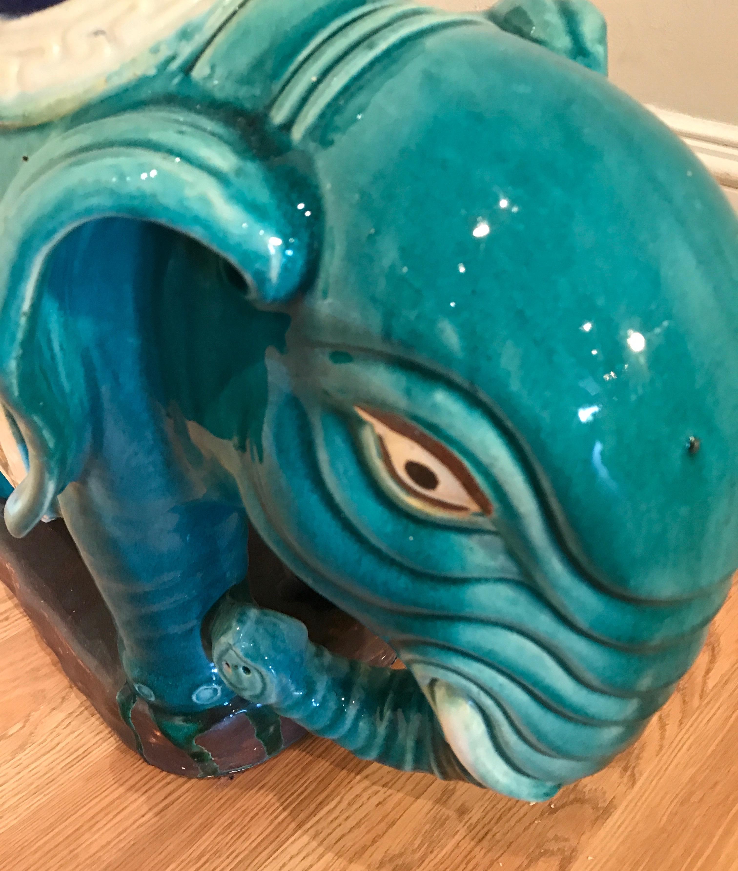 Glazed Terracotta Elephant Garden Seat 1