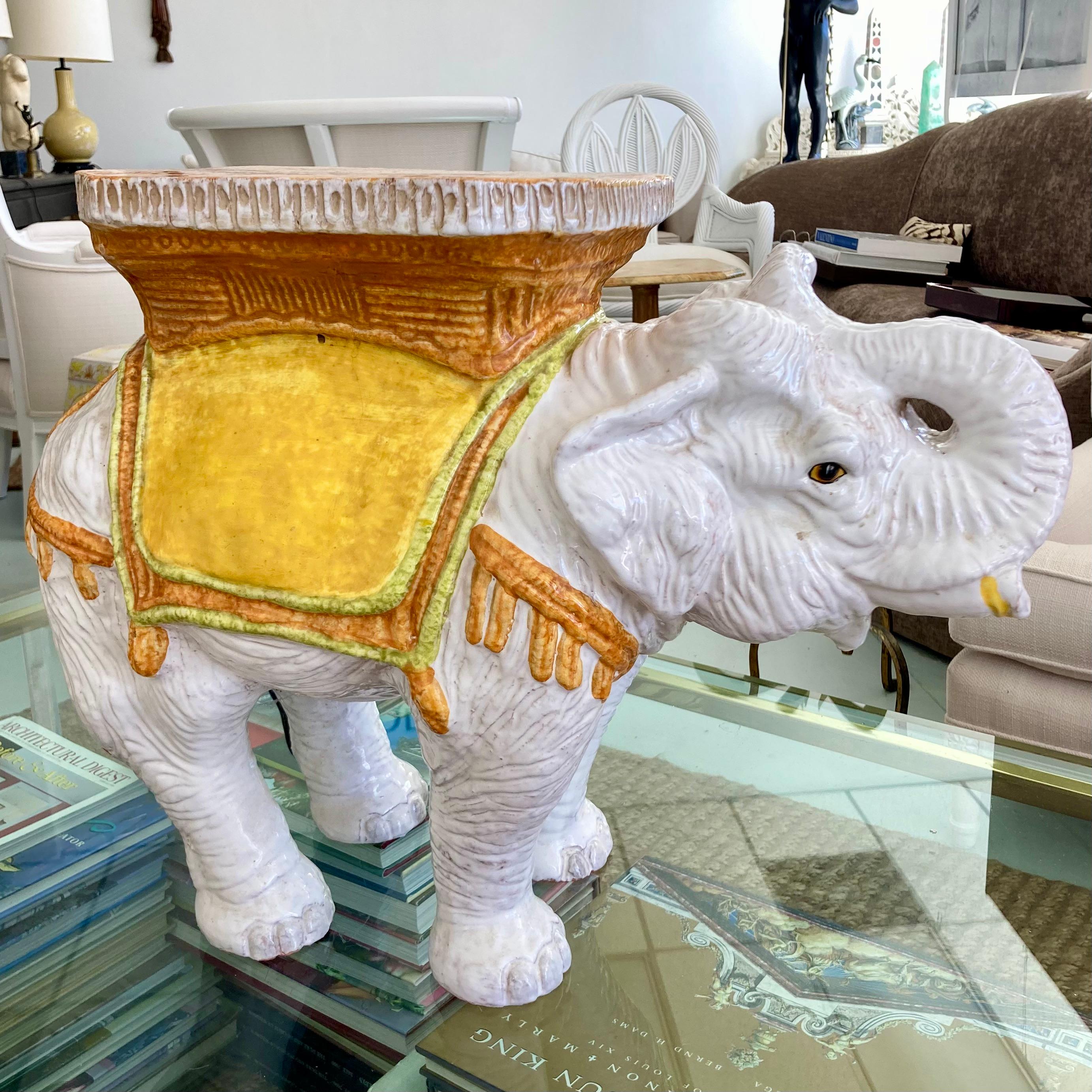 Glazed Terra Cotta Elephant Garden Seat In Good Condition For Sale In Los Angeles, CA