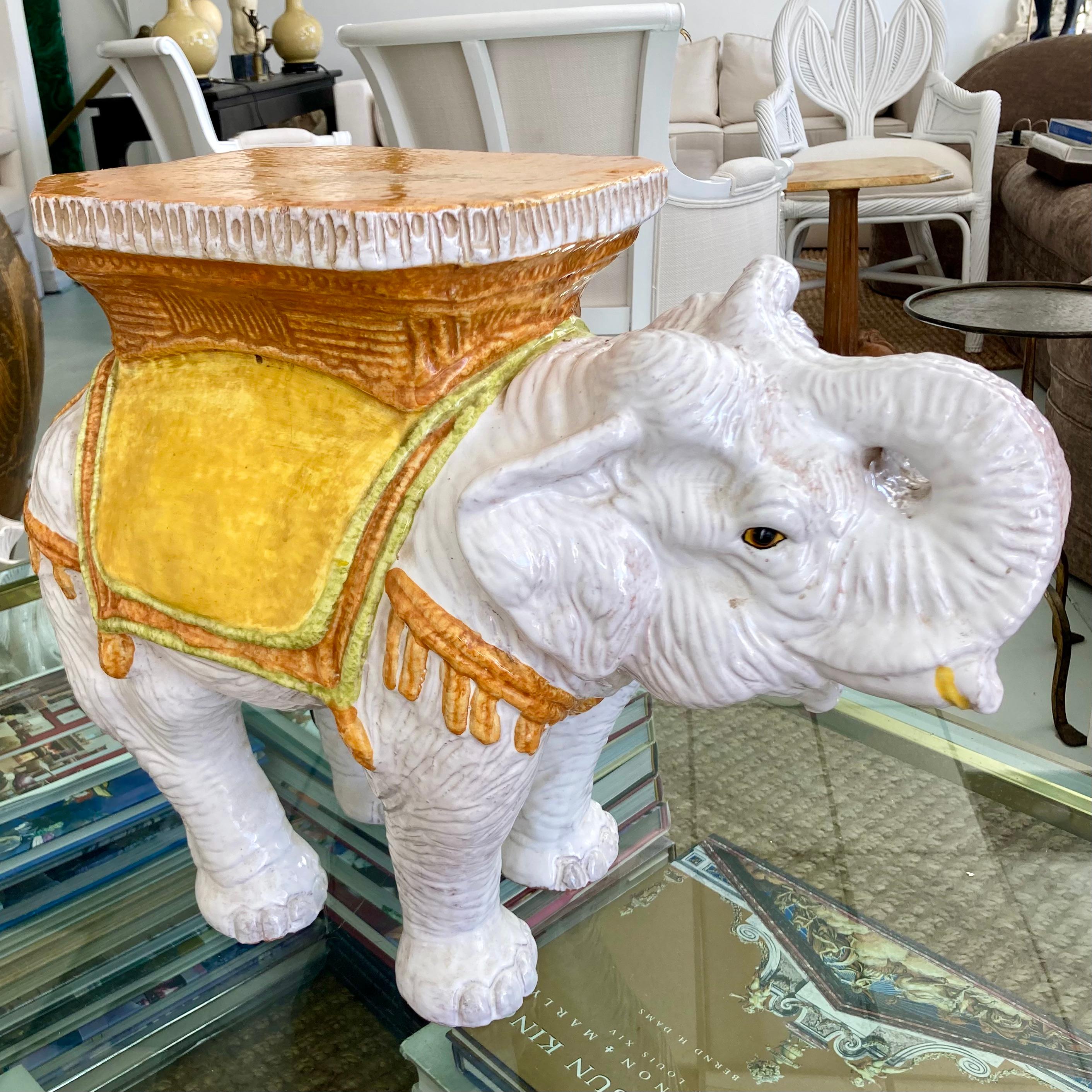 Glazed Terra Cotta Elephant Garden Seat In Good Condition For Sale In Los Angeles, CA