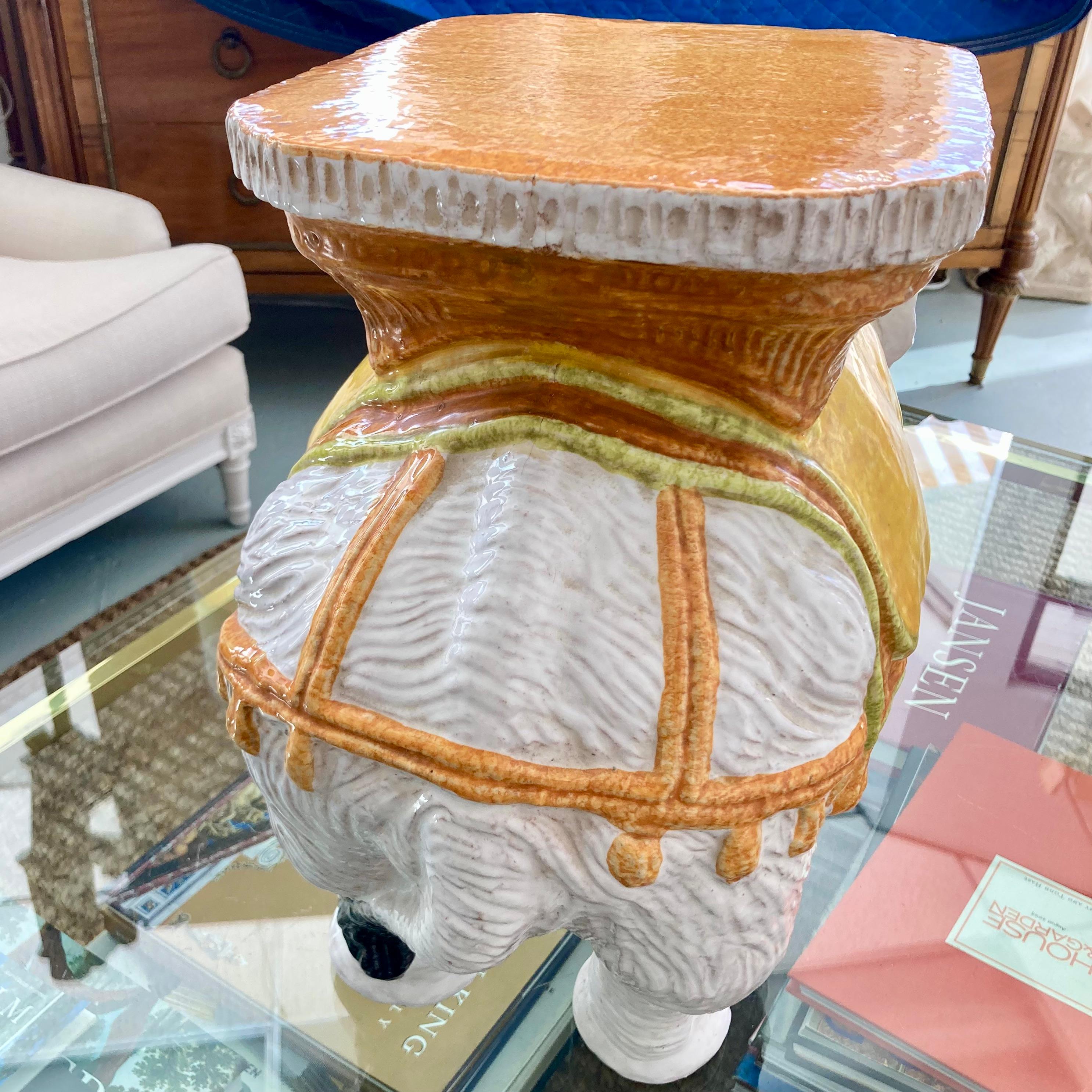 Terracotta Glazed Terra Cotta Elephant Garden Seat For Sale