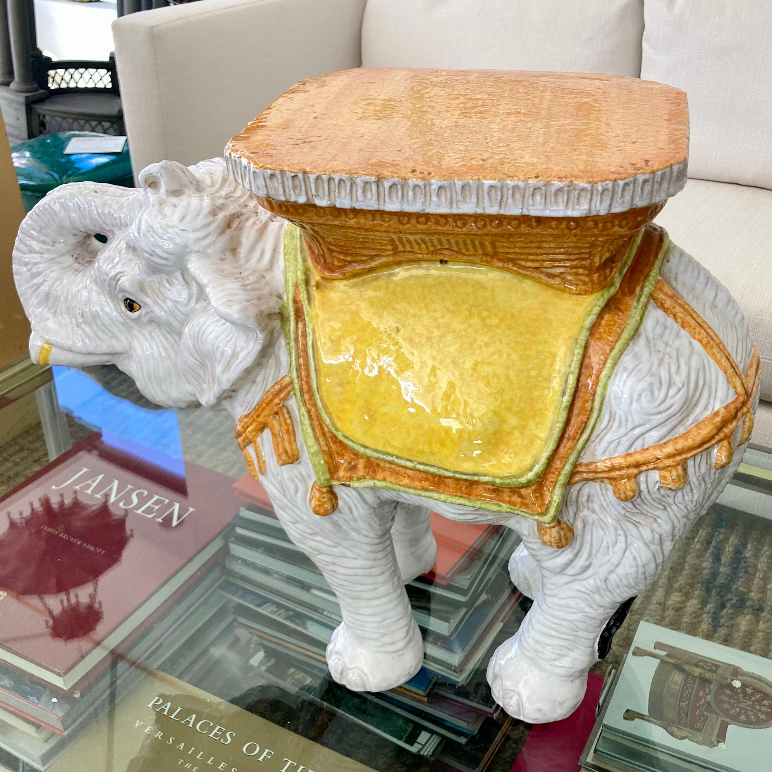 Glazed Terra Cotta Elephant Garden Seat For Sale 1