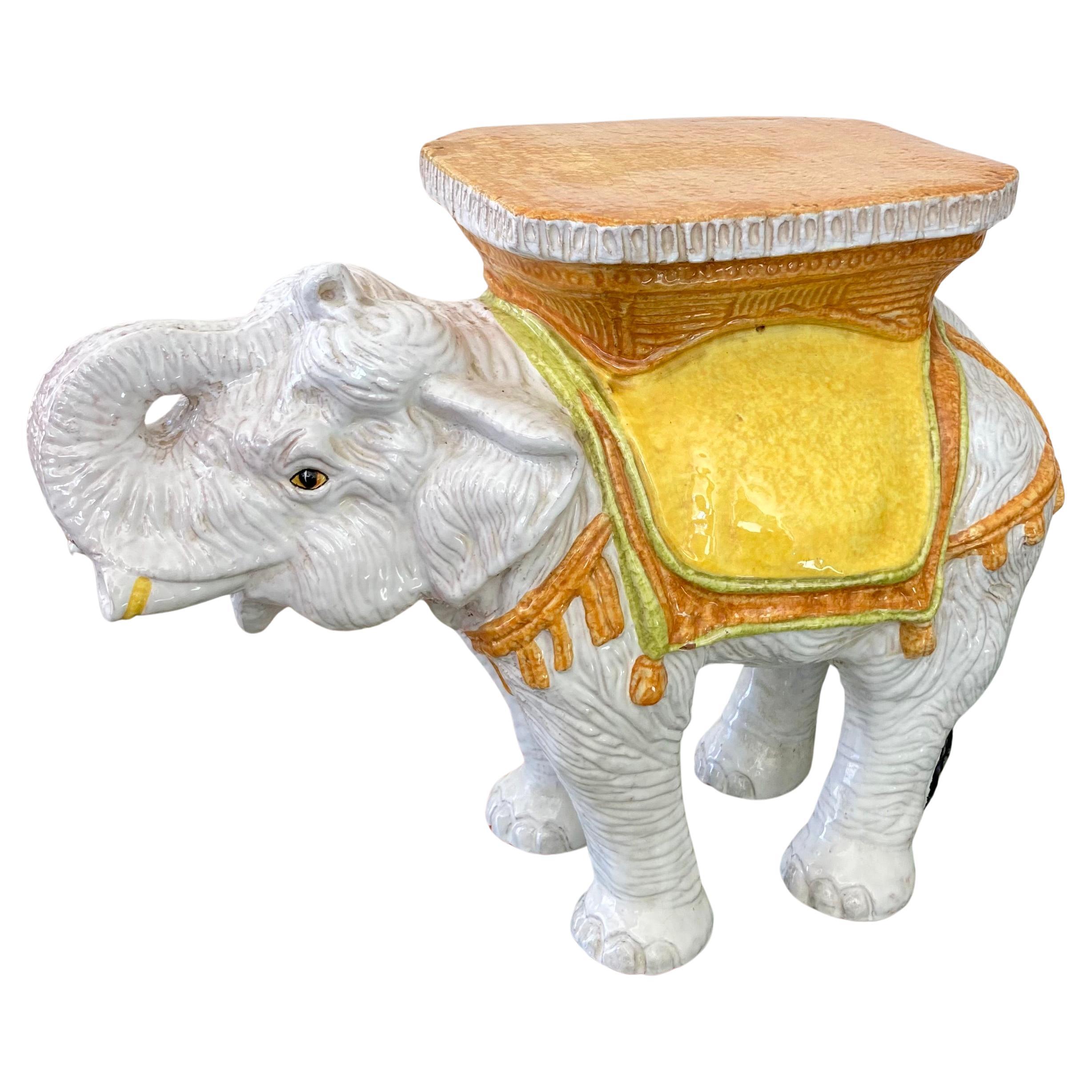 Glazed Terra Cotta Elephant Garden Seat For Sale