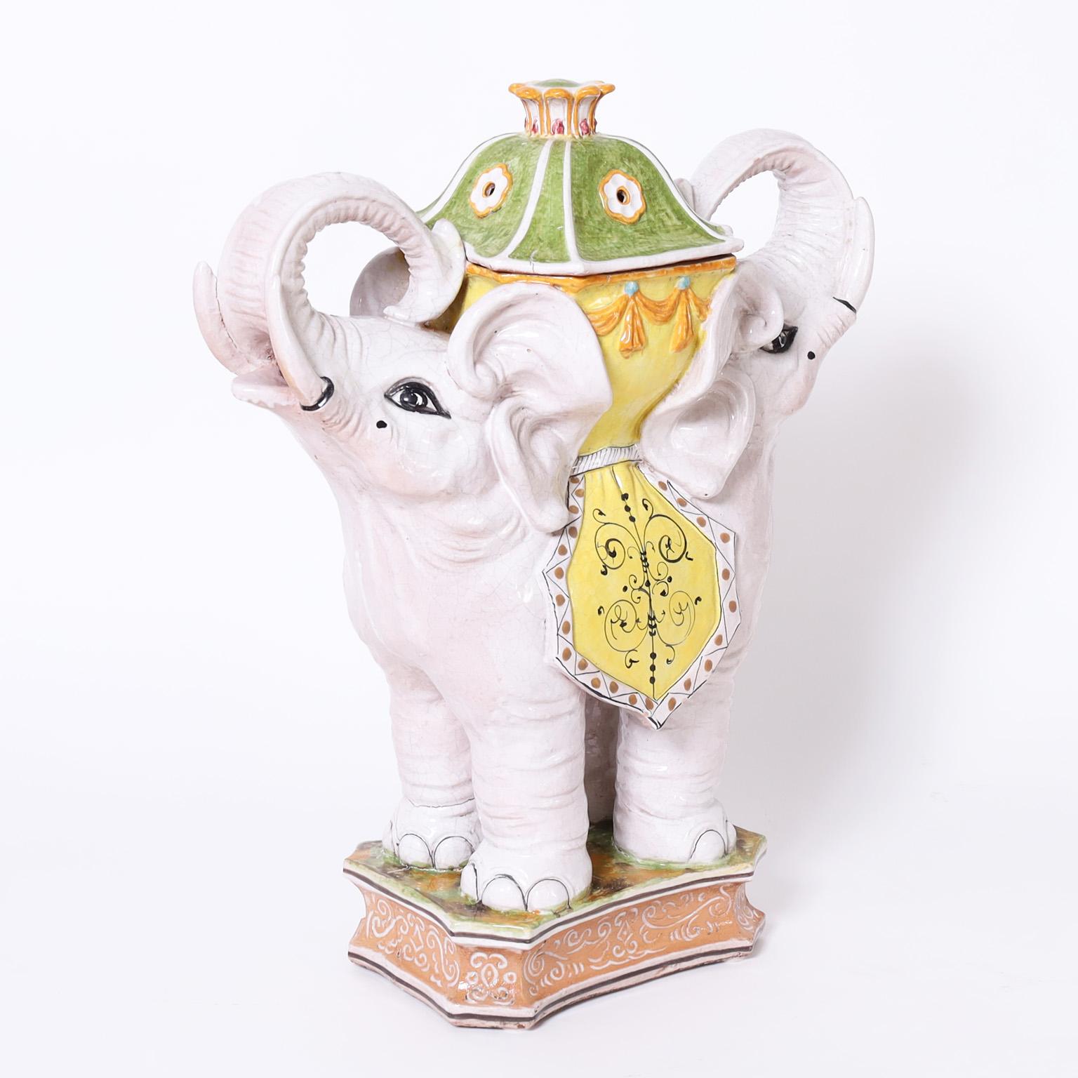 20th Century Glazed Terra Cotta Elephant Stand For Sale