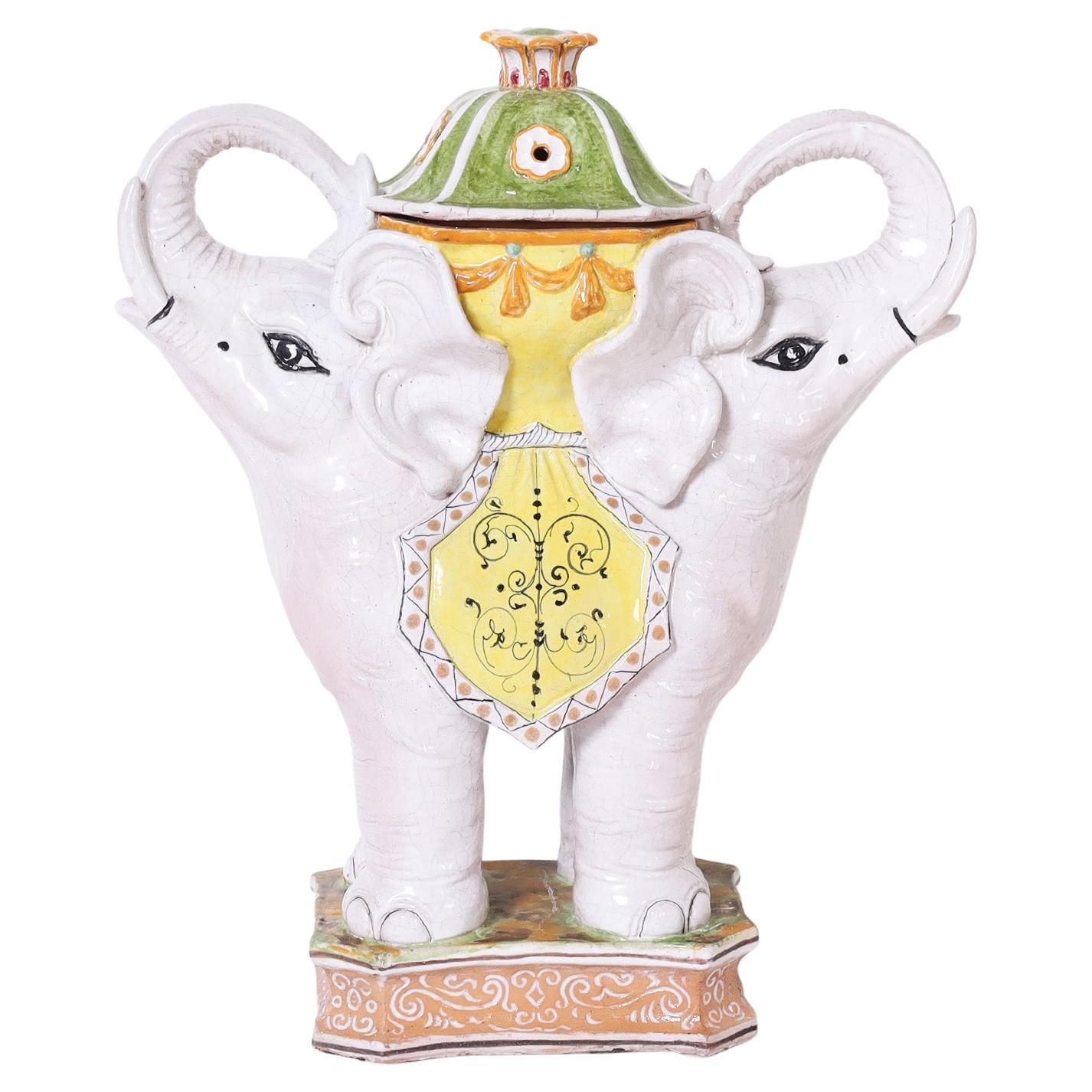 Glazed Terra Cotta Elephant Stand For Sale