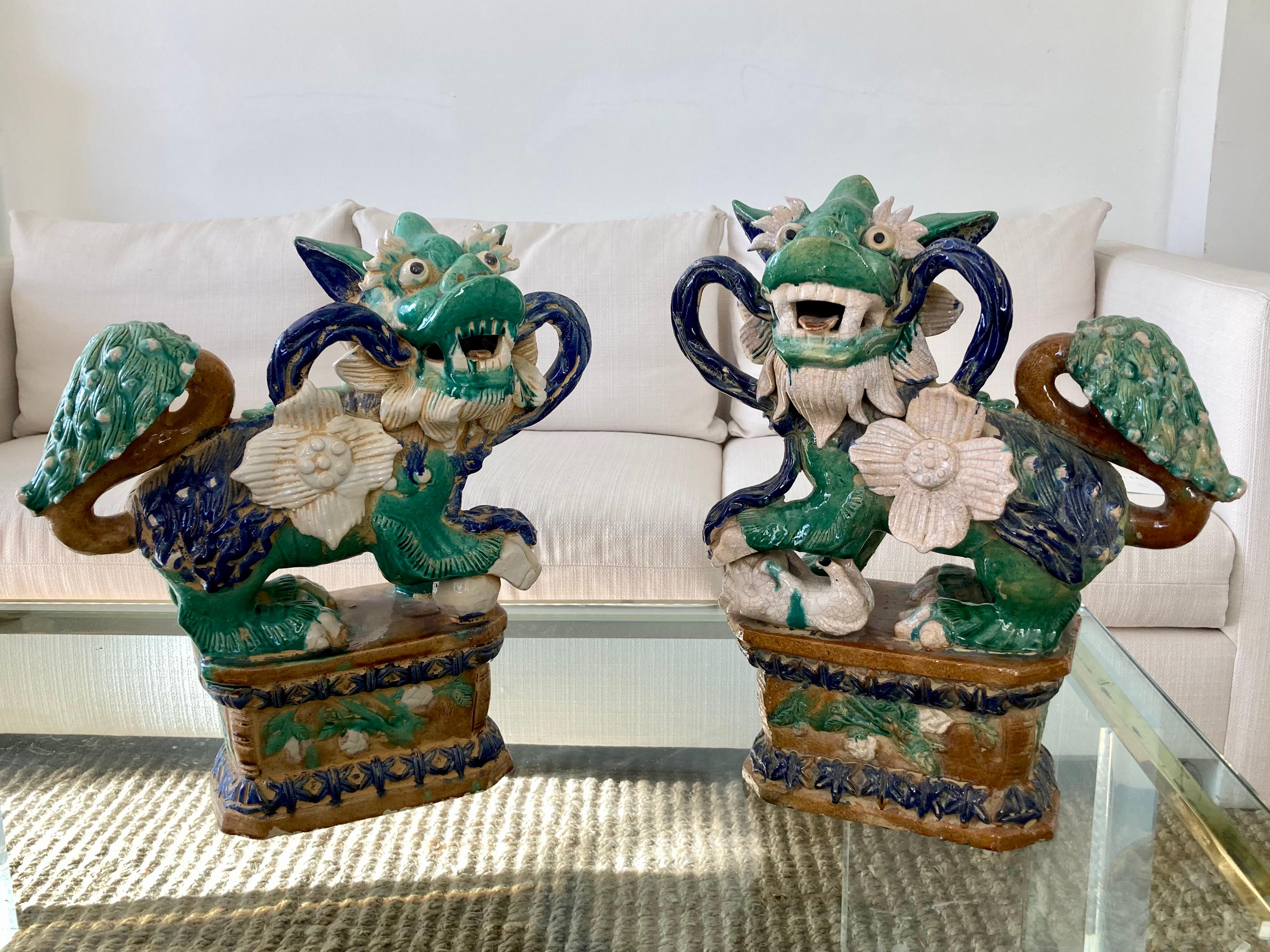 Other Glazed Terra Cotta Foo Dogs, a Pair For Sale