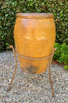 Glazed Terracotta Garden Planter in Iron Frame