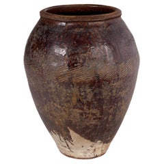 Glazed Terra Cotta Jar with Scored Texture