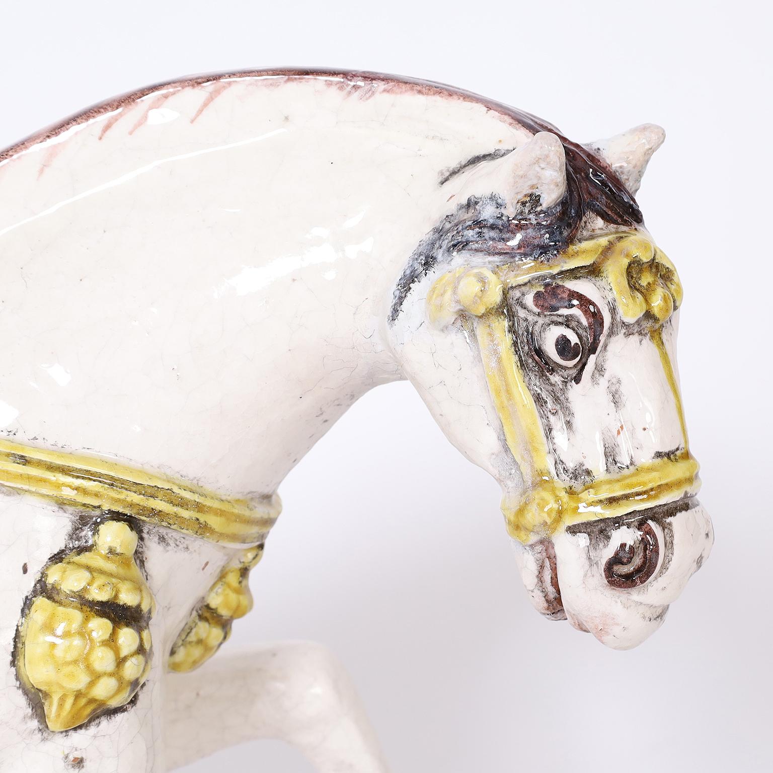 20th Century Glazed Terra Cotta Prancing Horse For Sale