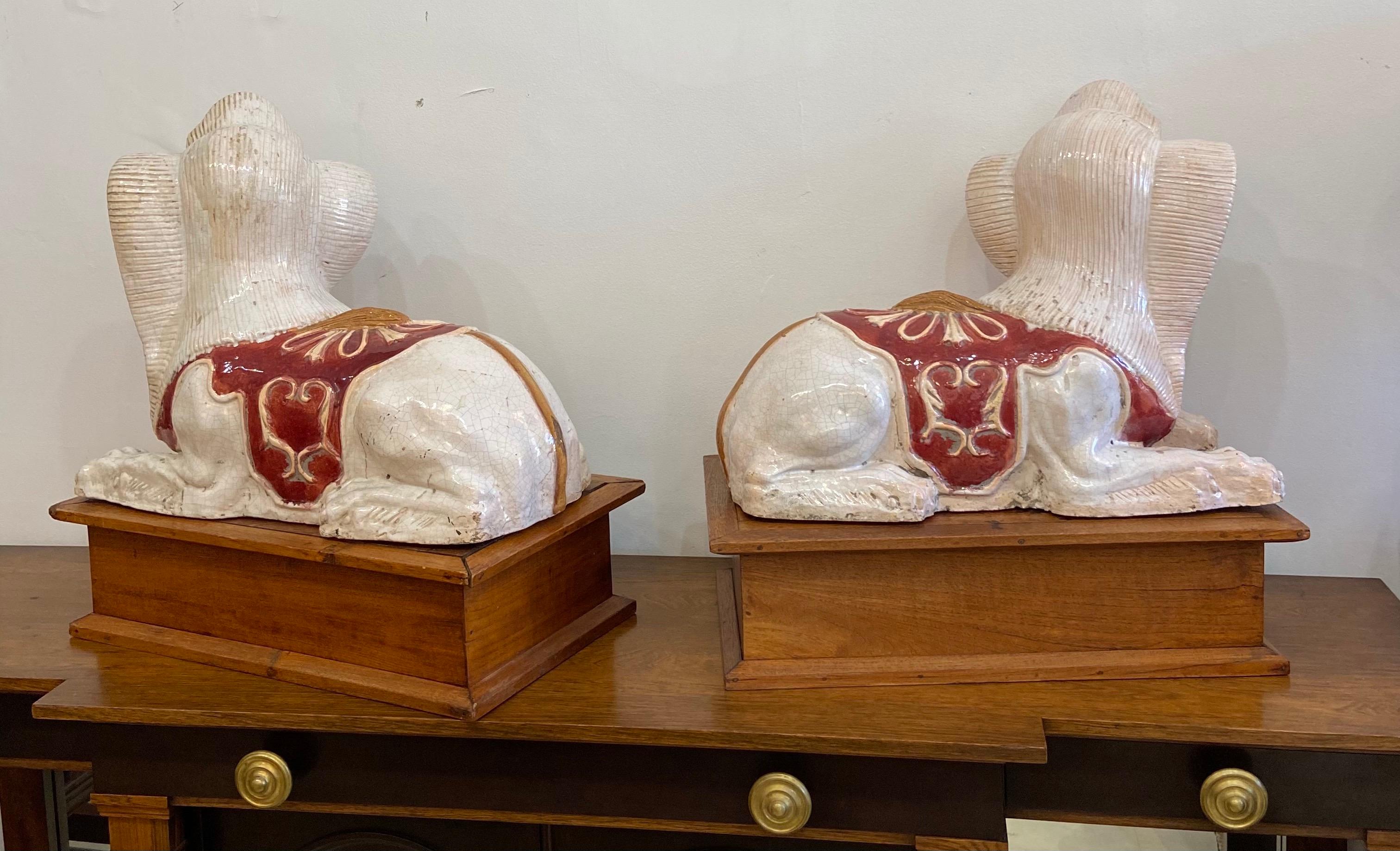 20th Century Glazed Terracotta Sphinx Sculptures a Pair For Sale