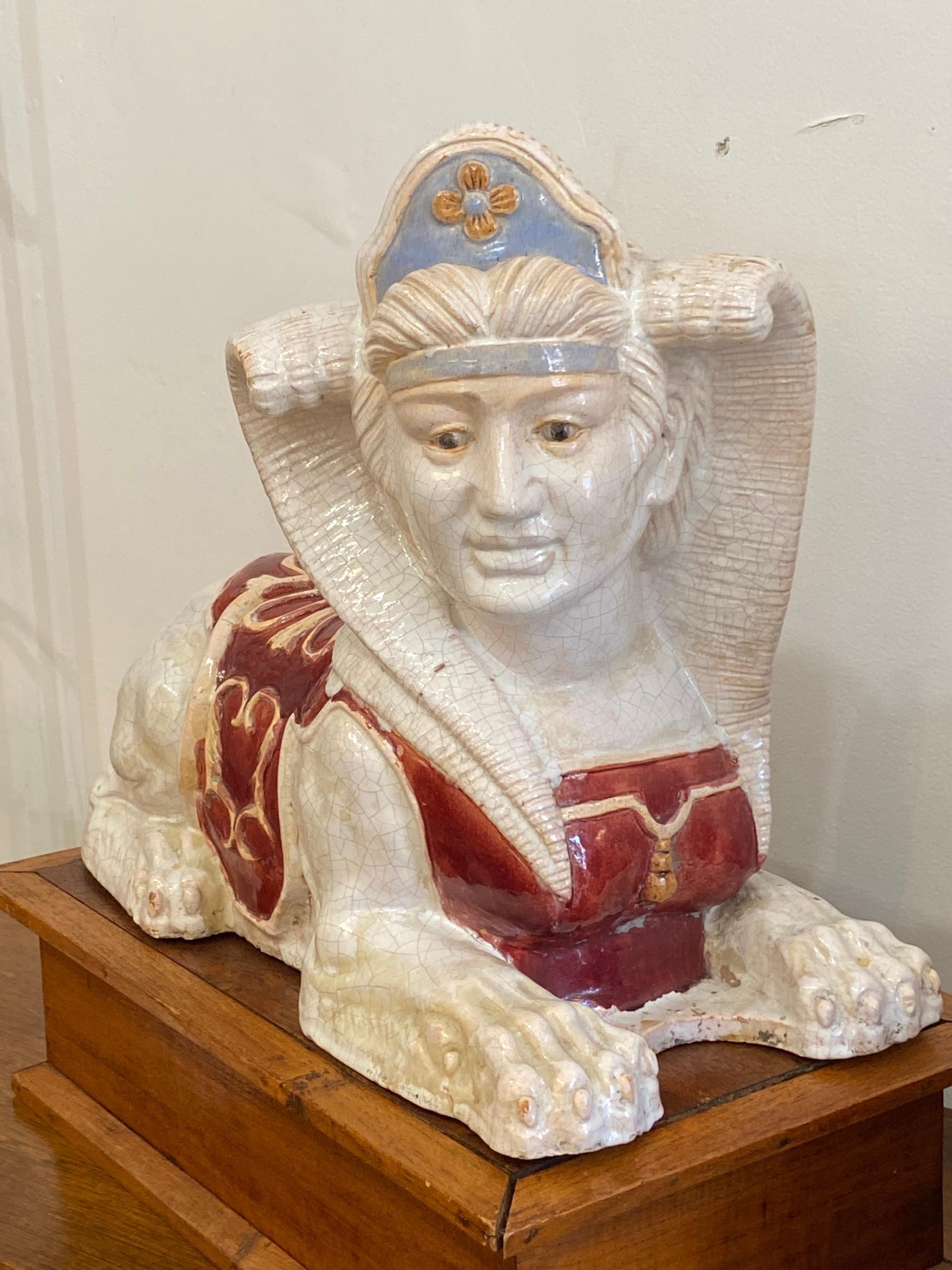Glazed Terracotta Sphinx Sculptures a Pair 3
