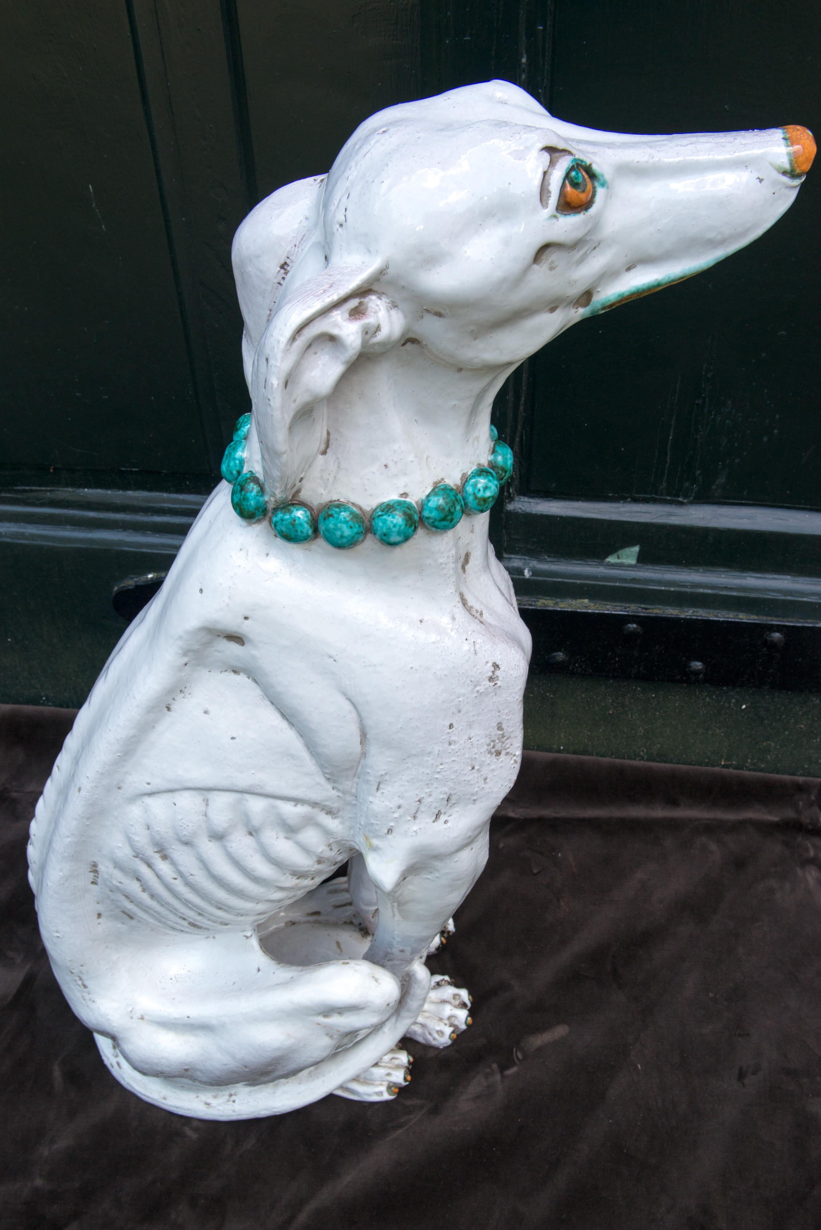 Glazed Terra Cotta Stylish Greyhound In Good Condition For Sale In Stamford, CT