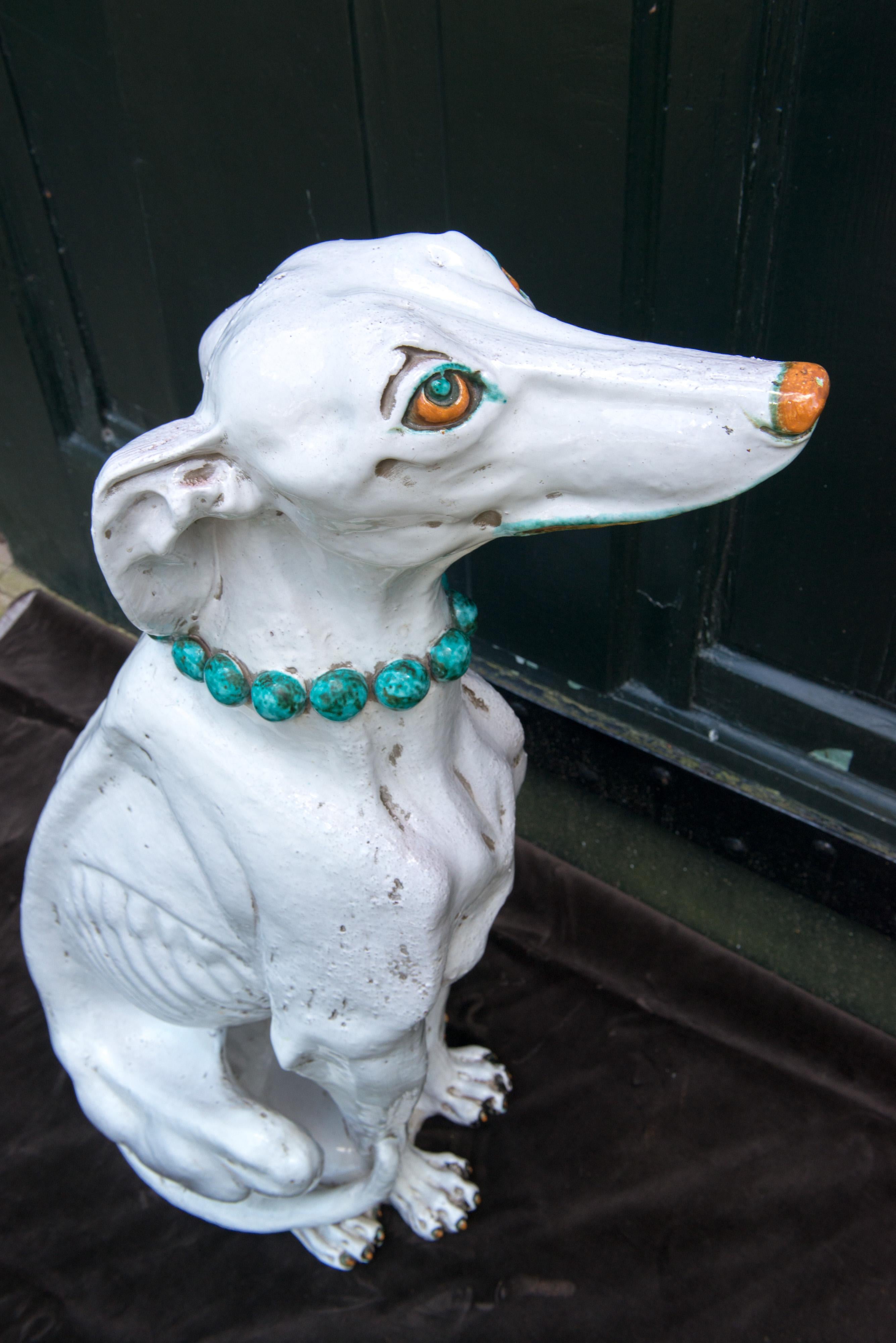 Late 20th Century Glazed Terra Cotta Stylish Greyhound For Sale