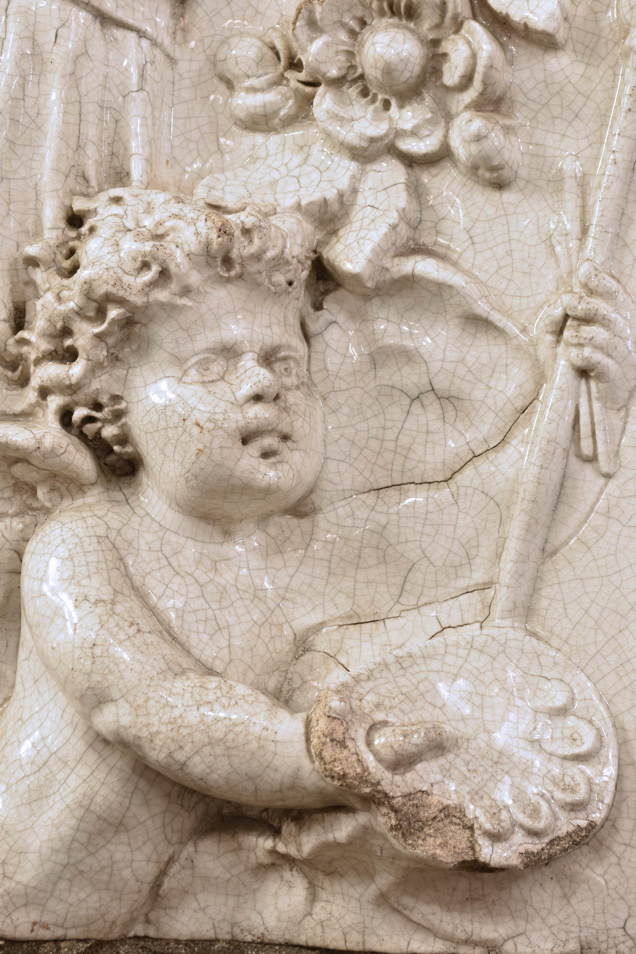 Baroque Revival Glazed Terracotta Angel Scene