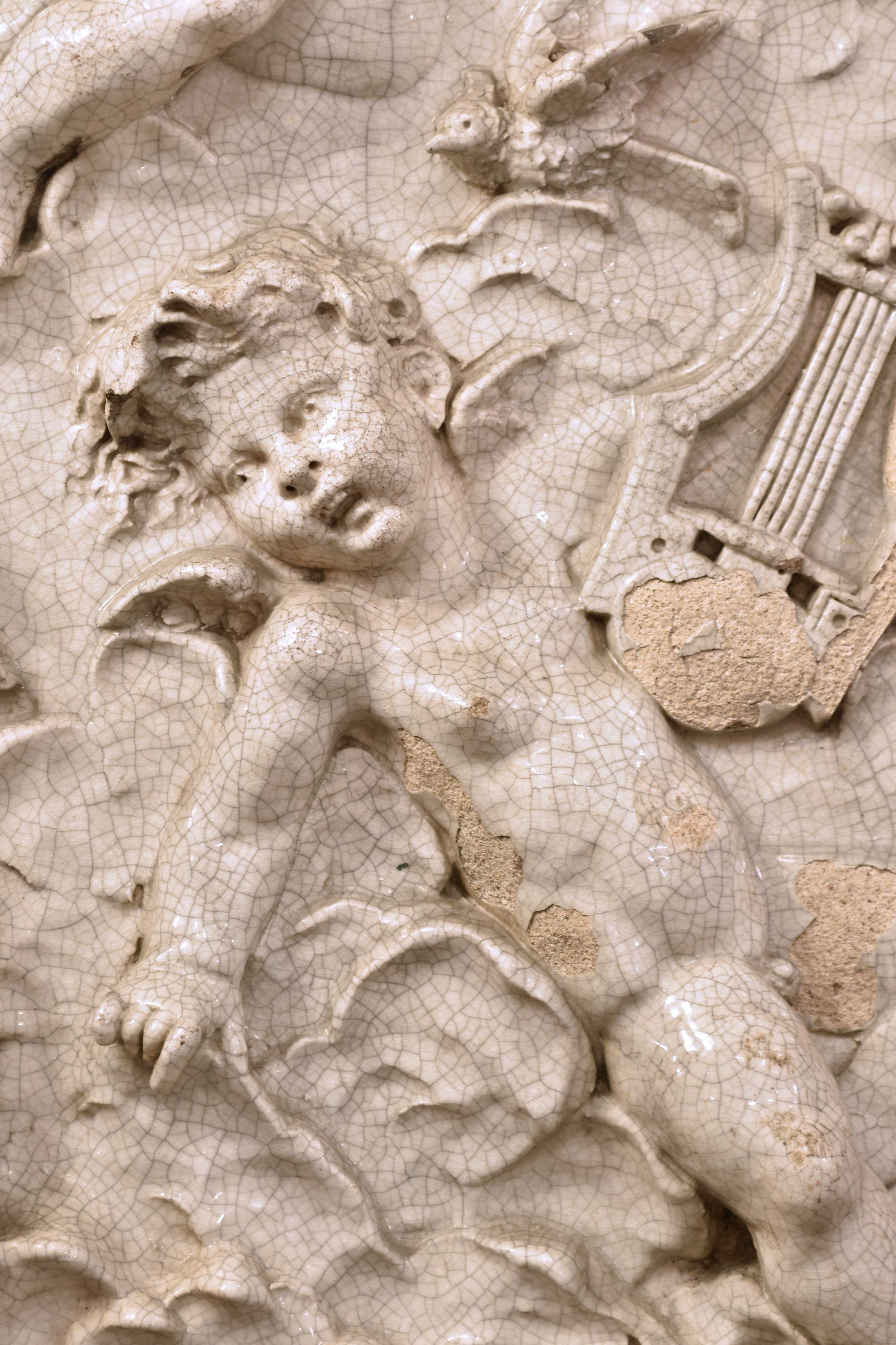 Glazed Terracotta Angel Scene In Good Condition In Minneapolis, MN