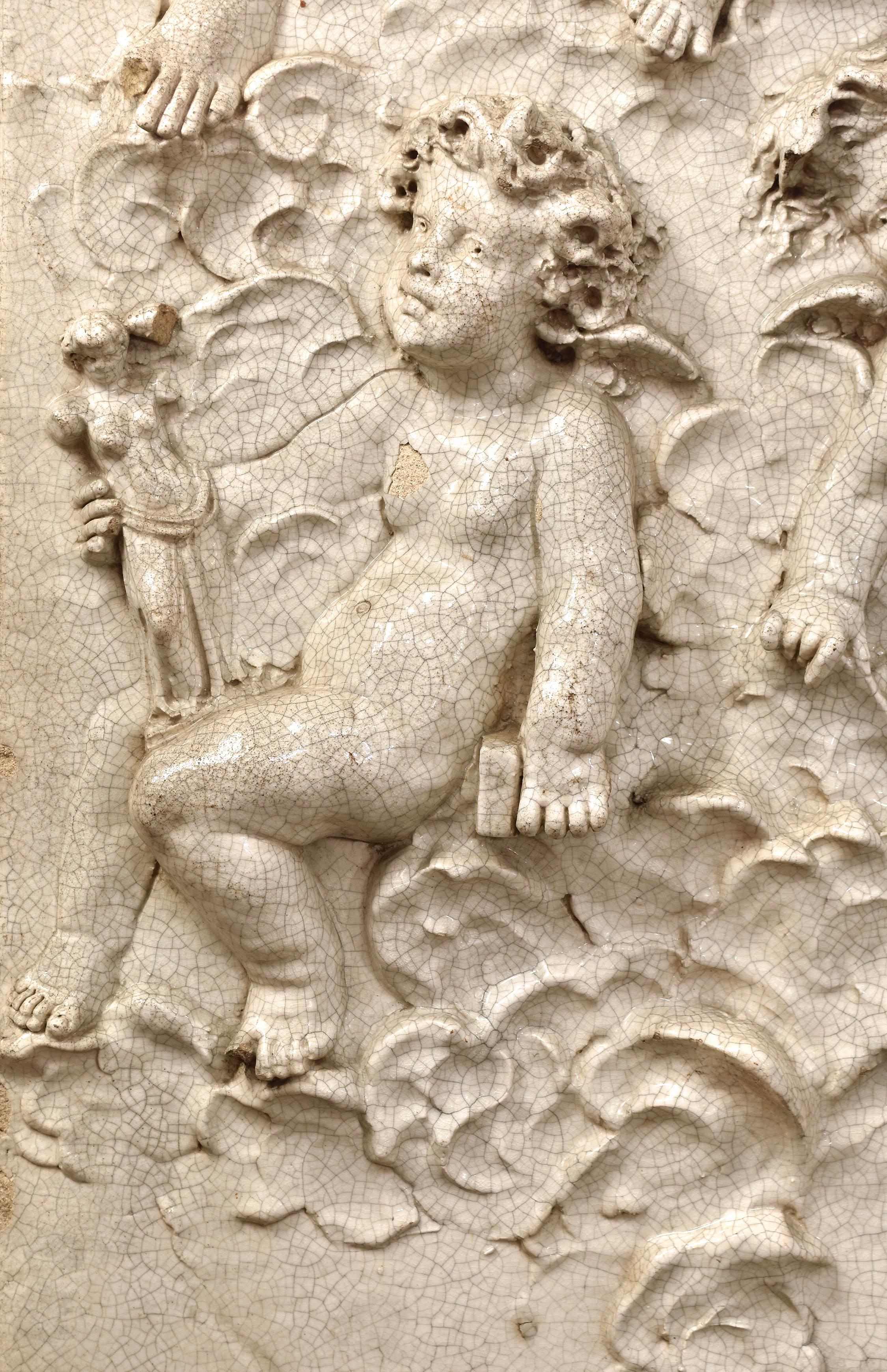 Stone Glazed Terracotta Angel Scene