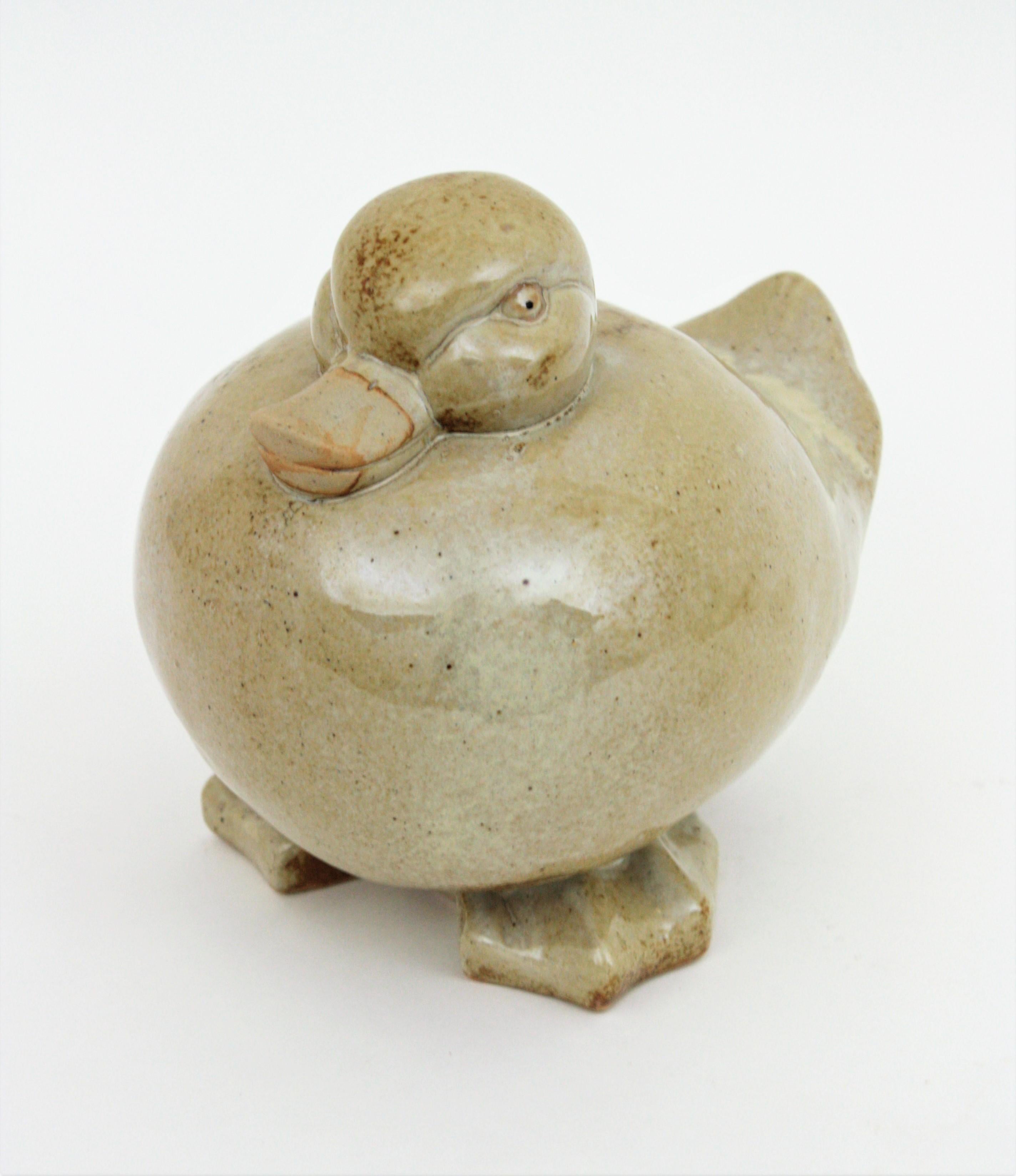 Glazed Terracotta Beige Duck Centerpiece Sculpture For Sale 3