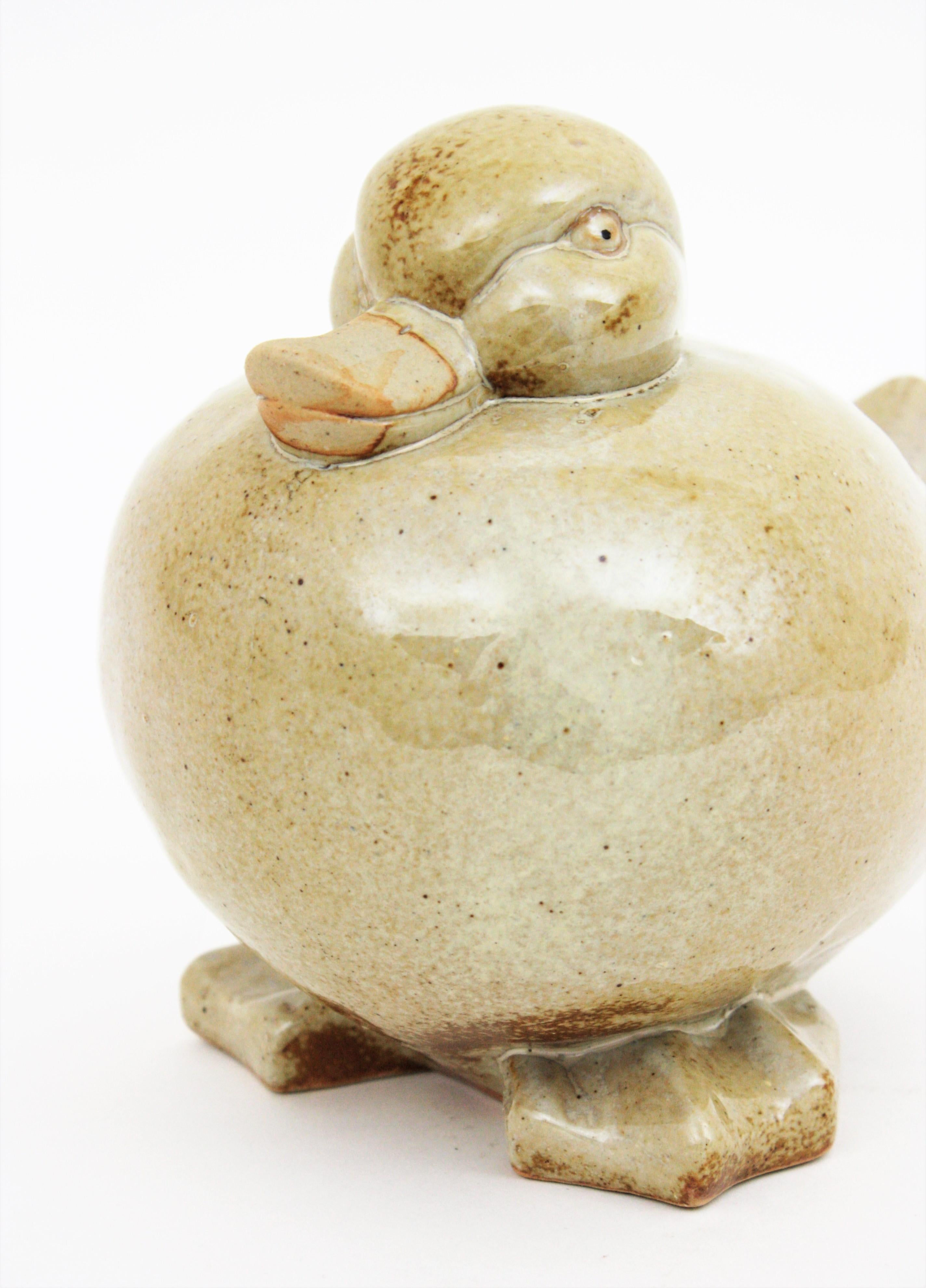 Spanish Glazed Terracotta Beige Duck Centerpiece Sculpture For Sale